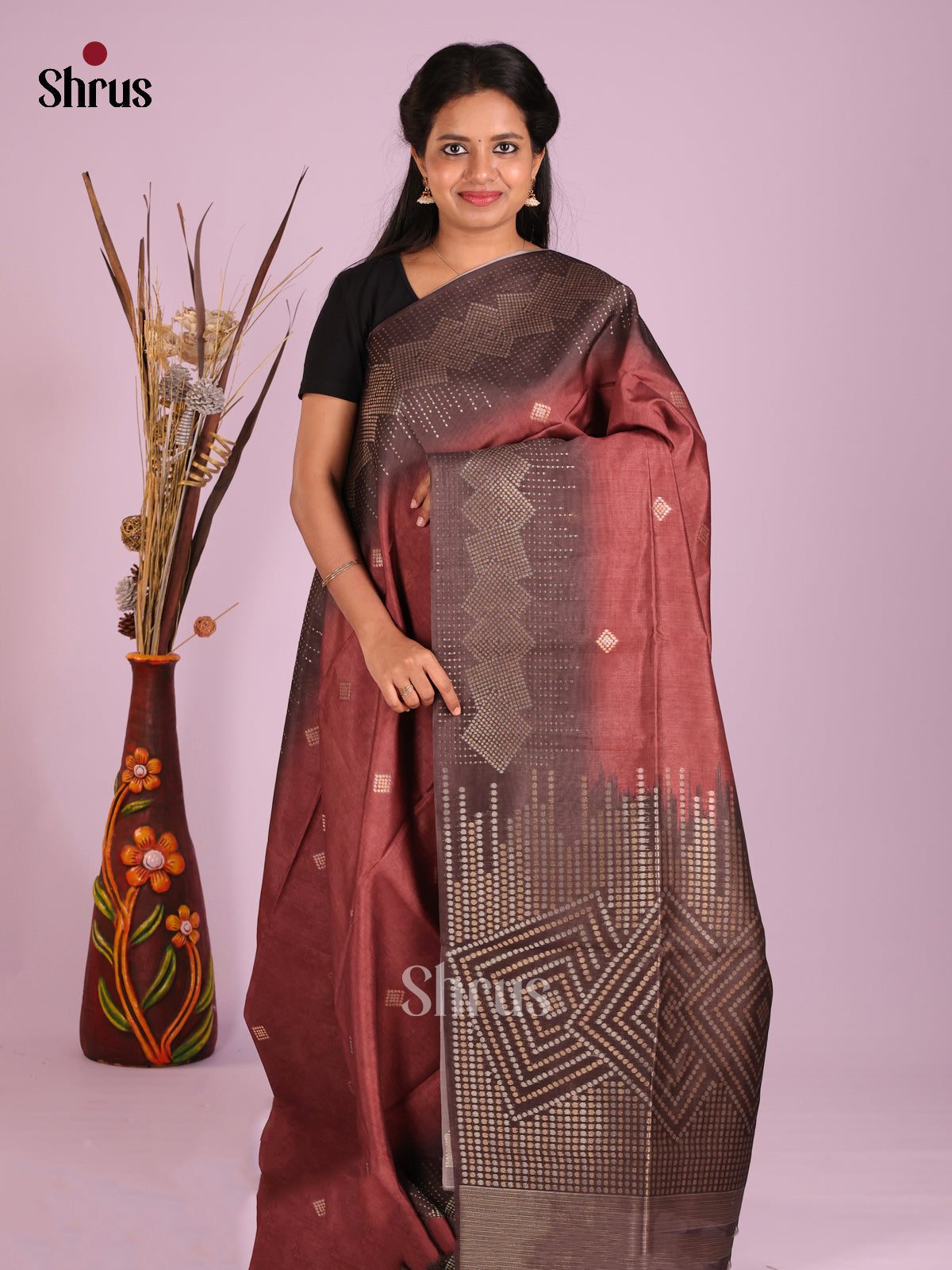 Brown & Coffee Brown - Semi Tussar Saree