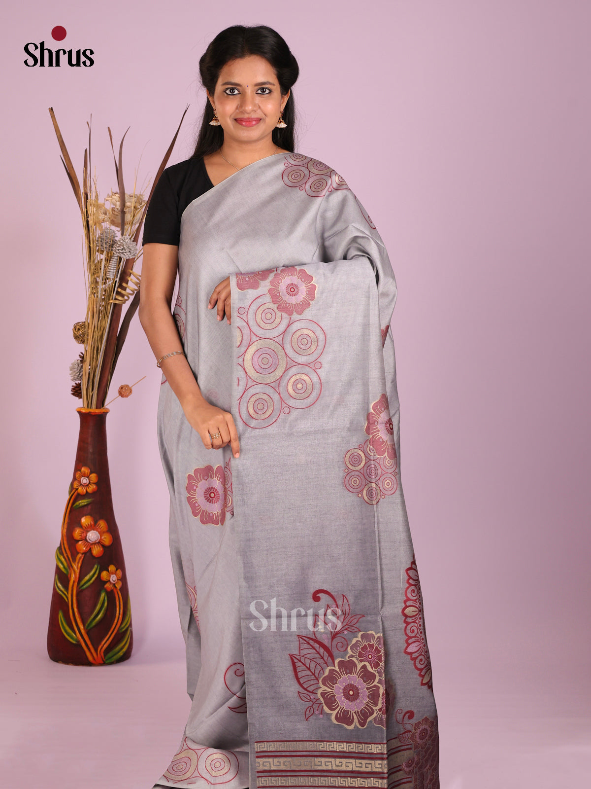 Grey - Semi Tussar Saree