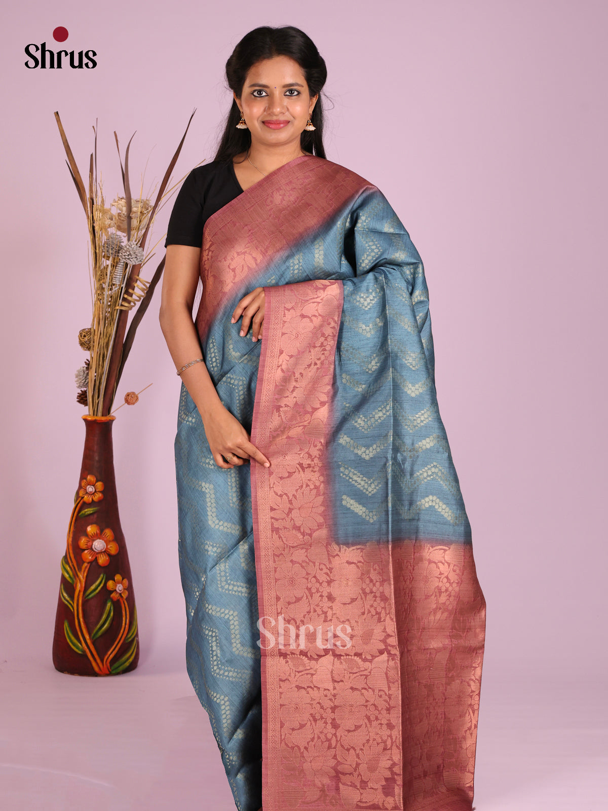 Blue & Brown - Semi Tussar Saree