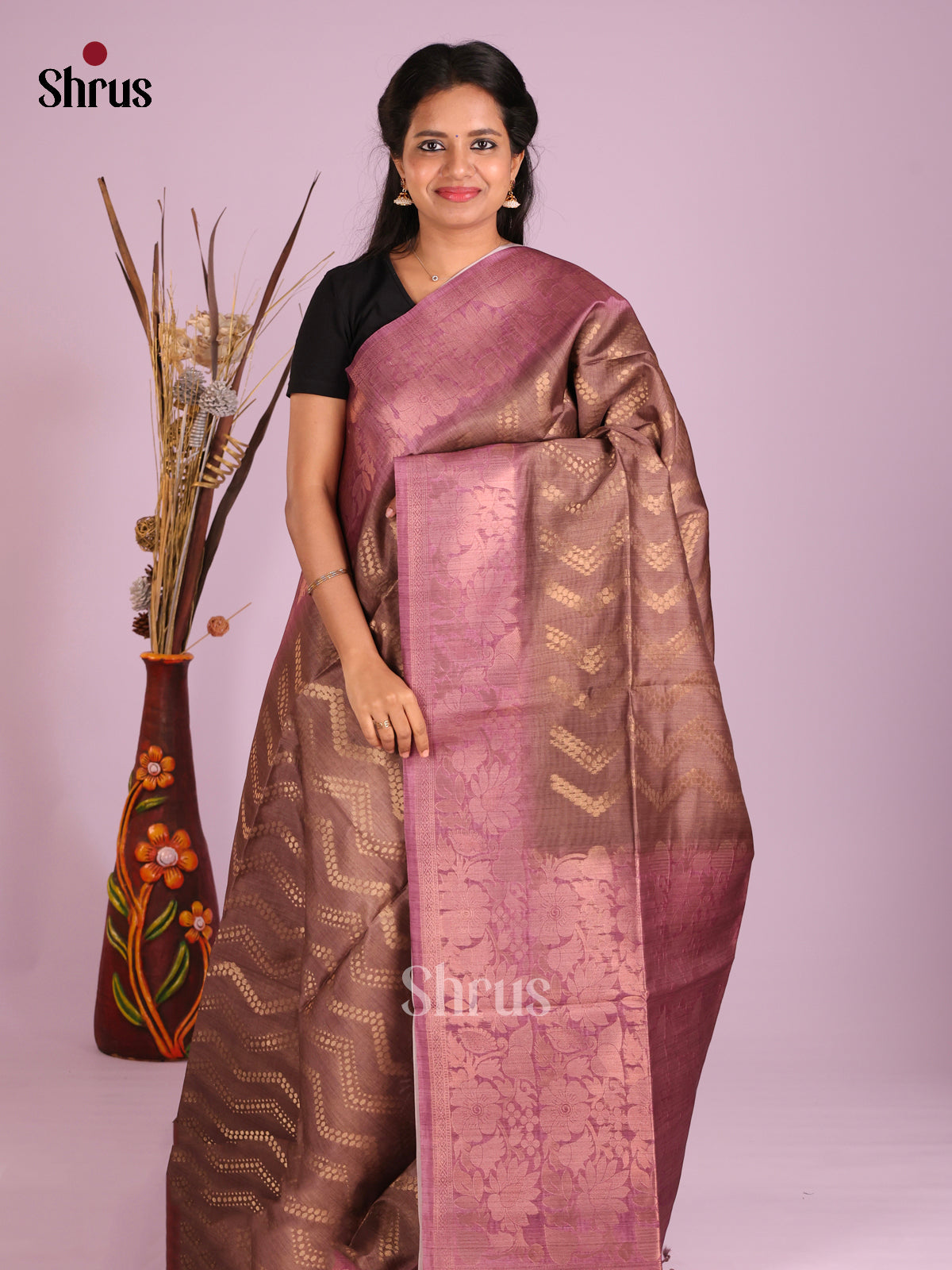 Brown & Purple - Semi Tussar Saree