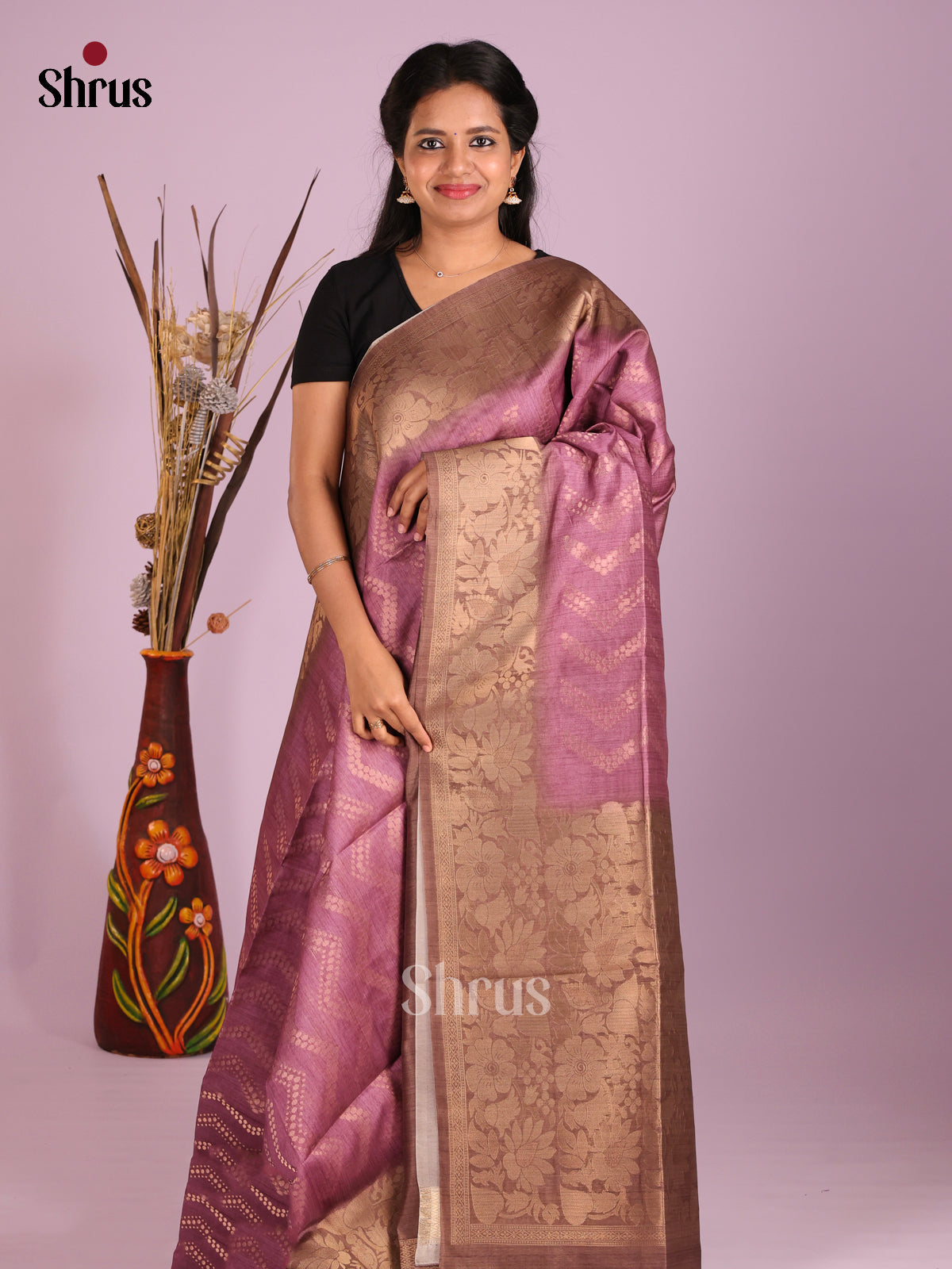 Purple & Brown- Semi Tussar Saree