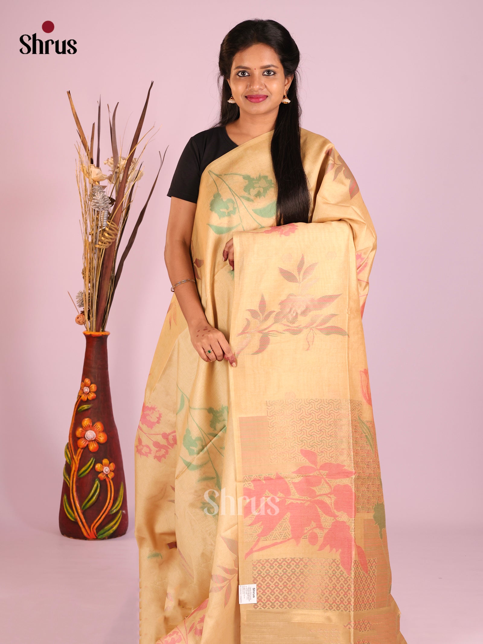 Cream - Semi Tussar Saree