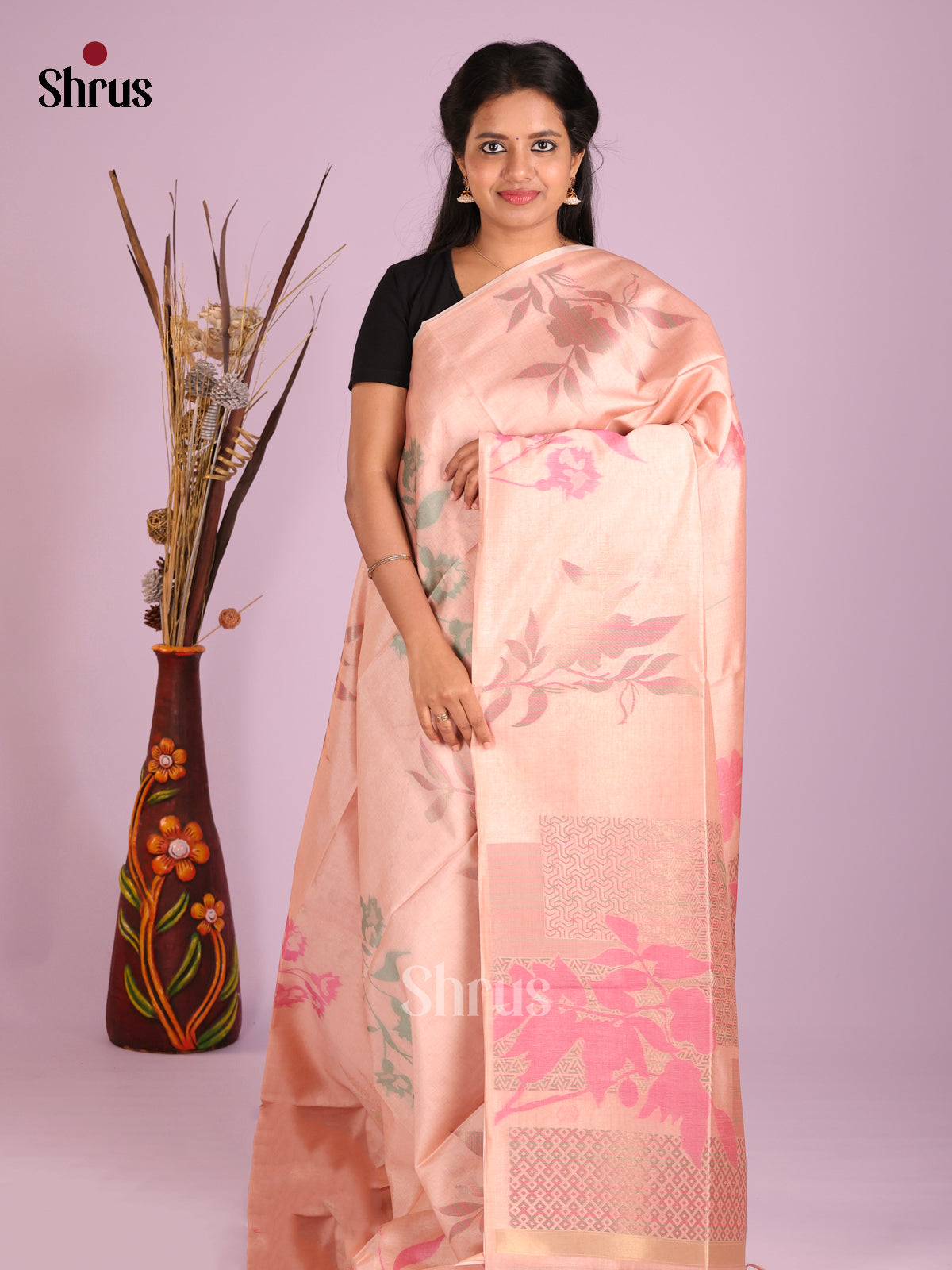 Peach - Semi Tussar Saree