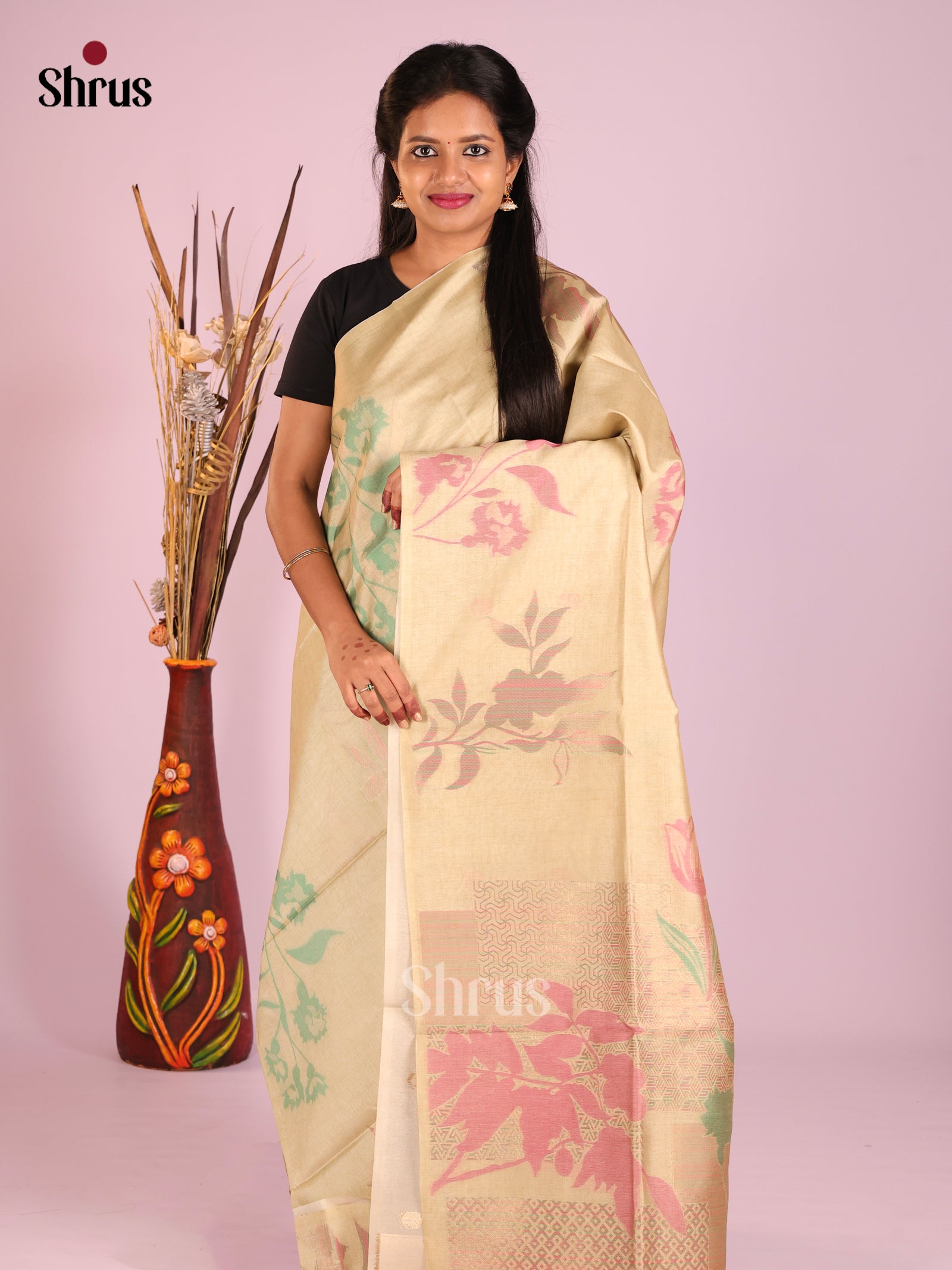 Cream - Semi Tussar Saree