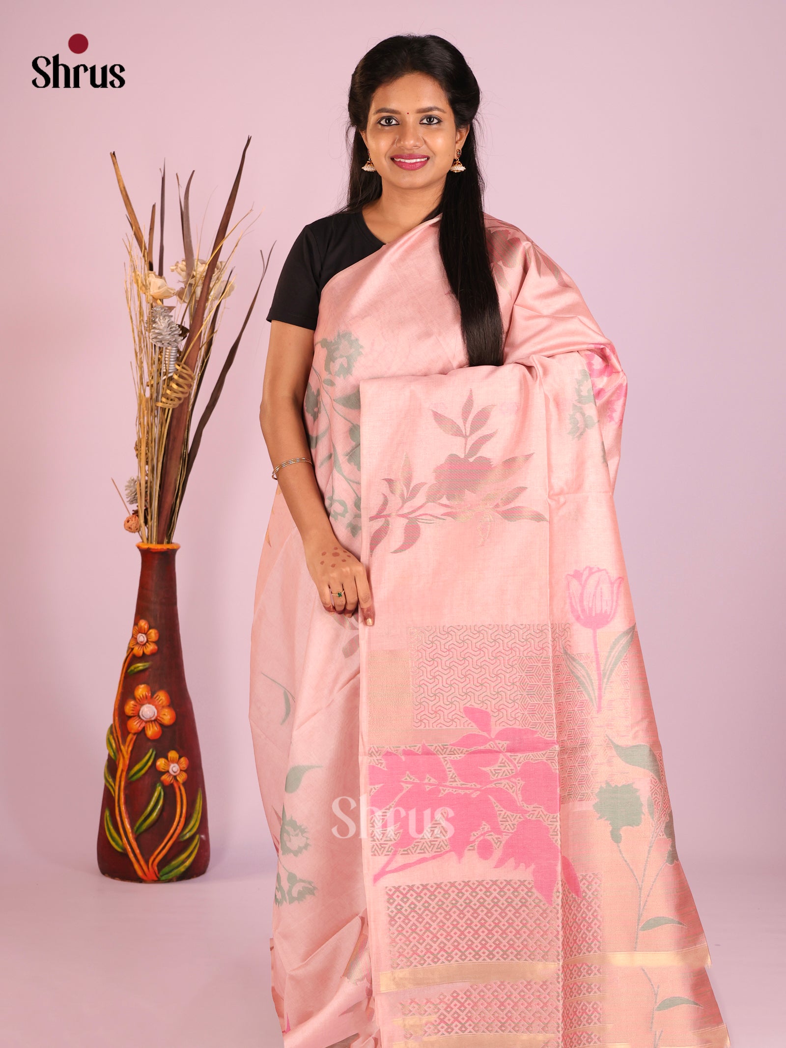 Pink(single Tone)- Semi Tussar Saree