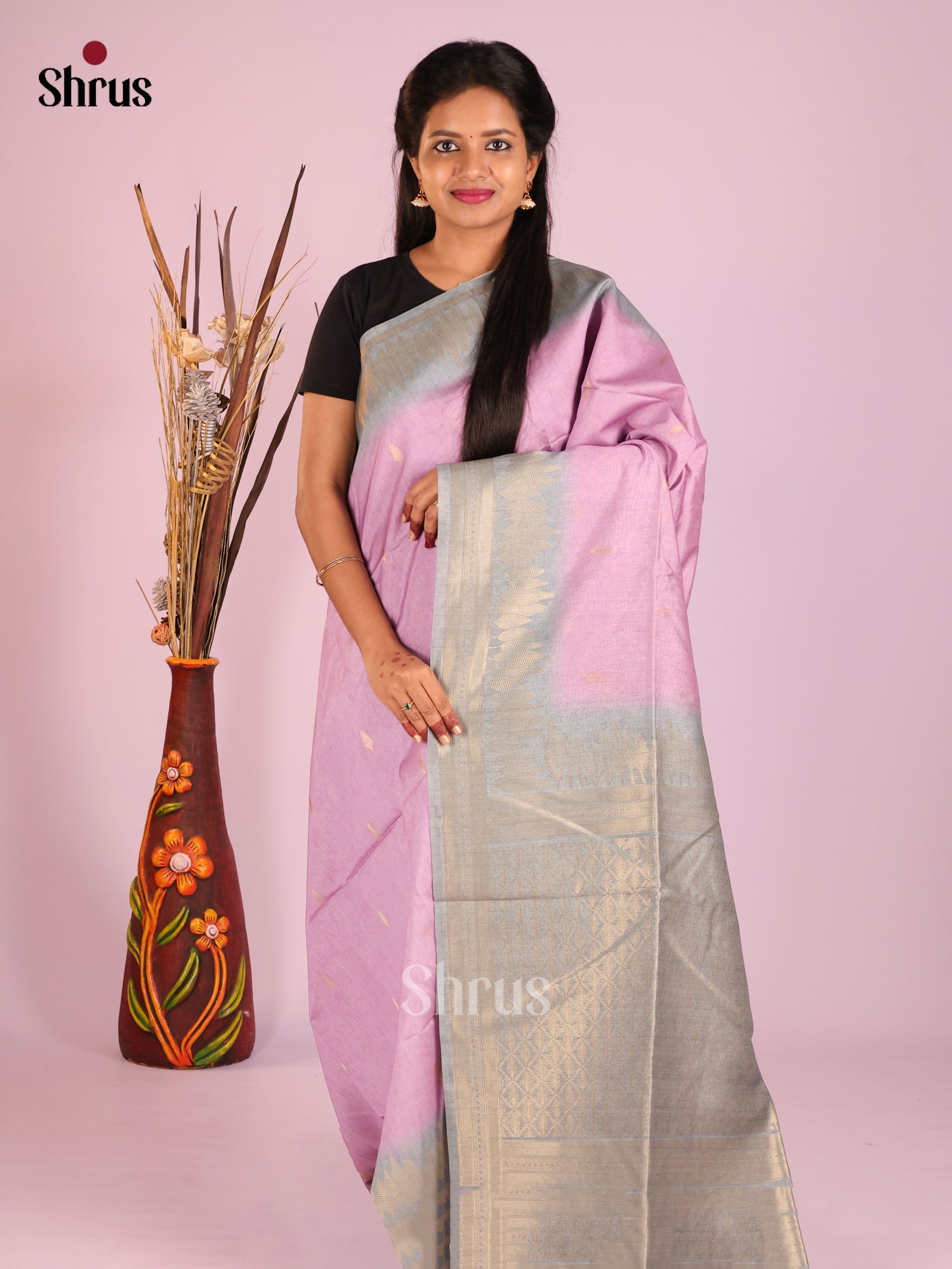 Purple & Grey - Semi Tussar Saree