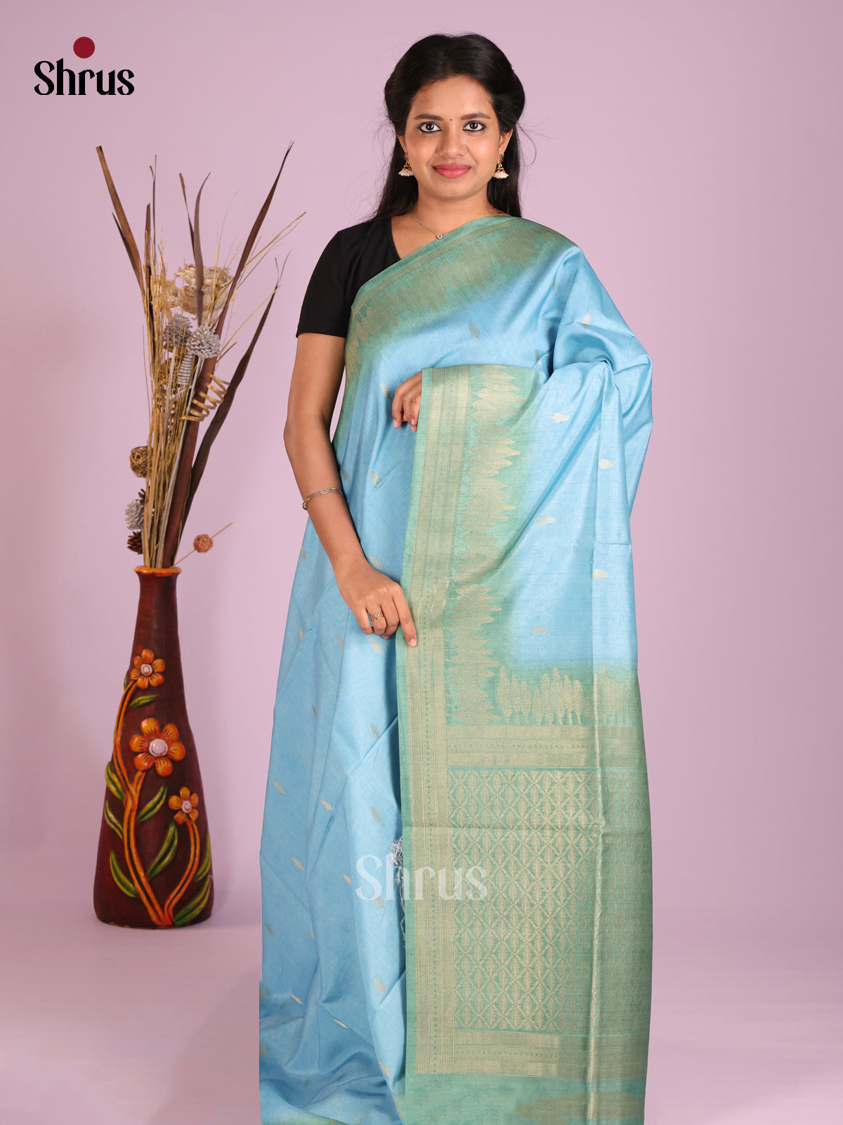 Blue & Green - Semi Tussar Saree