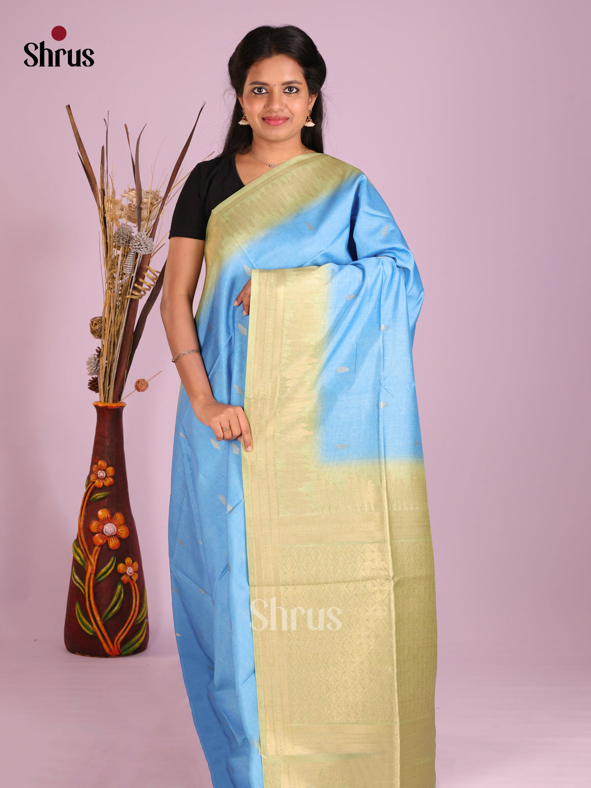 Blue & Green - Semi Tussar Saree