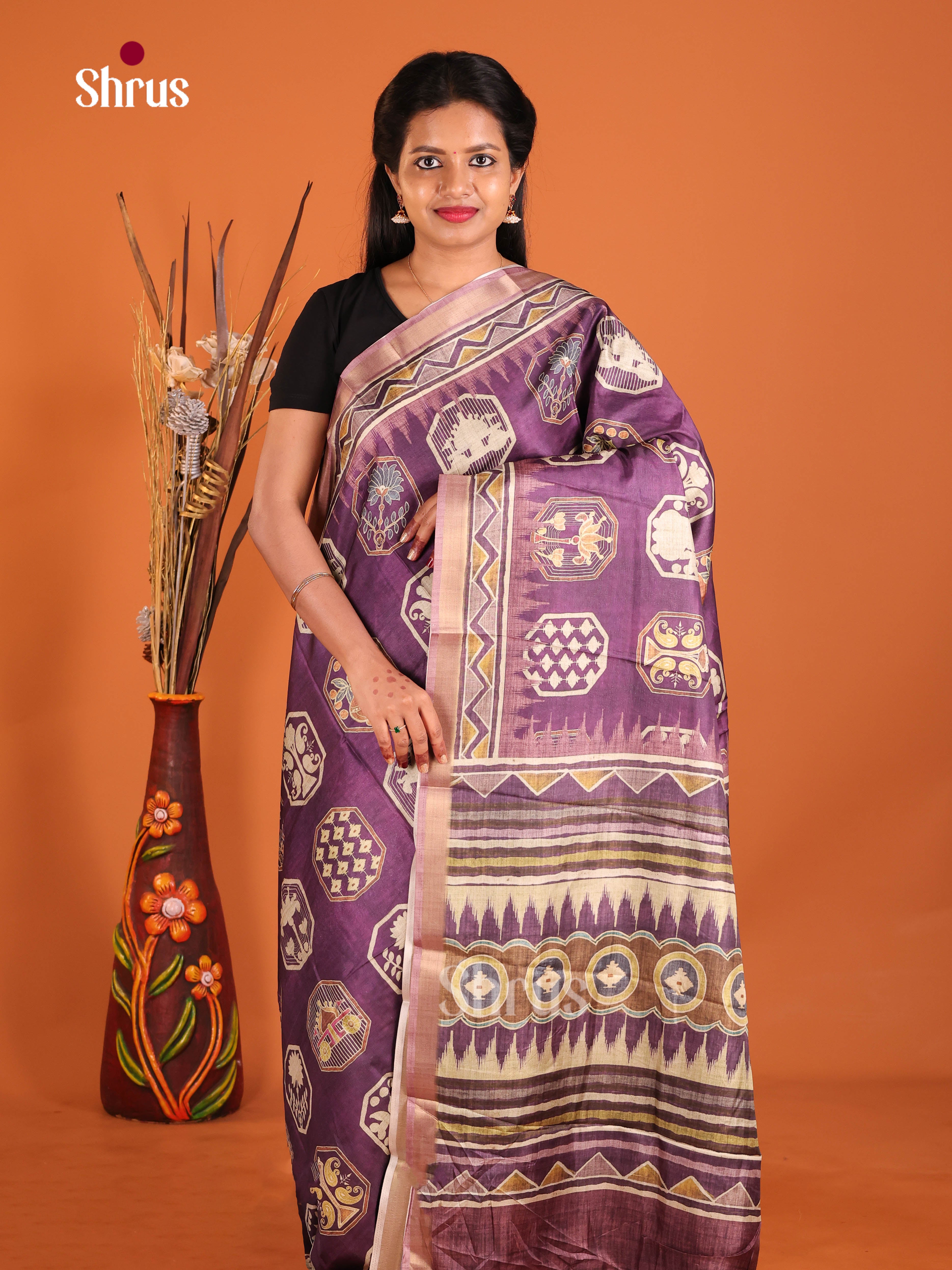 Puple - Art Modal Saree - Shop on Shrus.com