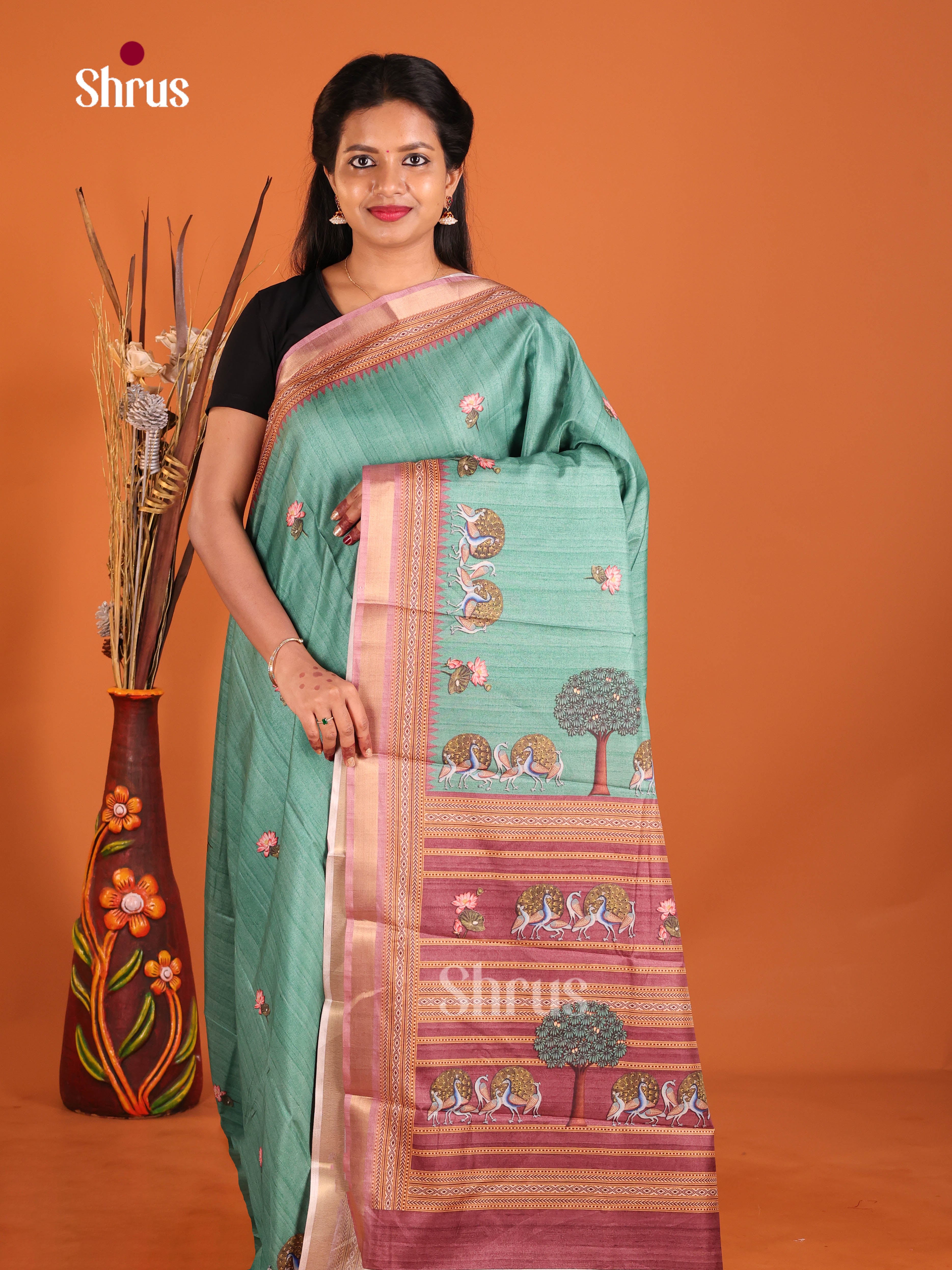 Green & Purple- Art Modal Saree - Shop on Shrus.com