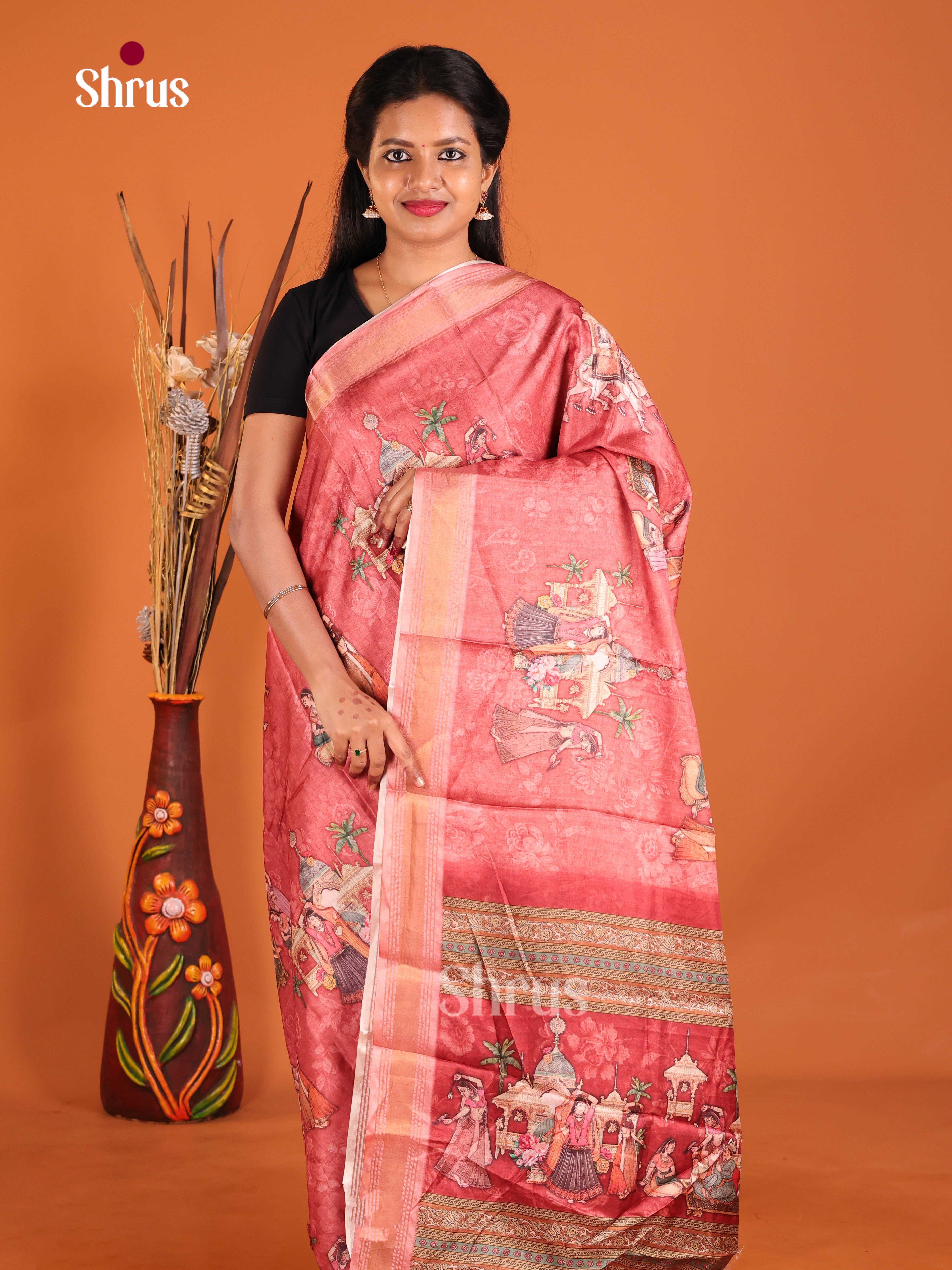 Pink & Maroon - Art Modal Saree - Shop on Shrus.com