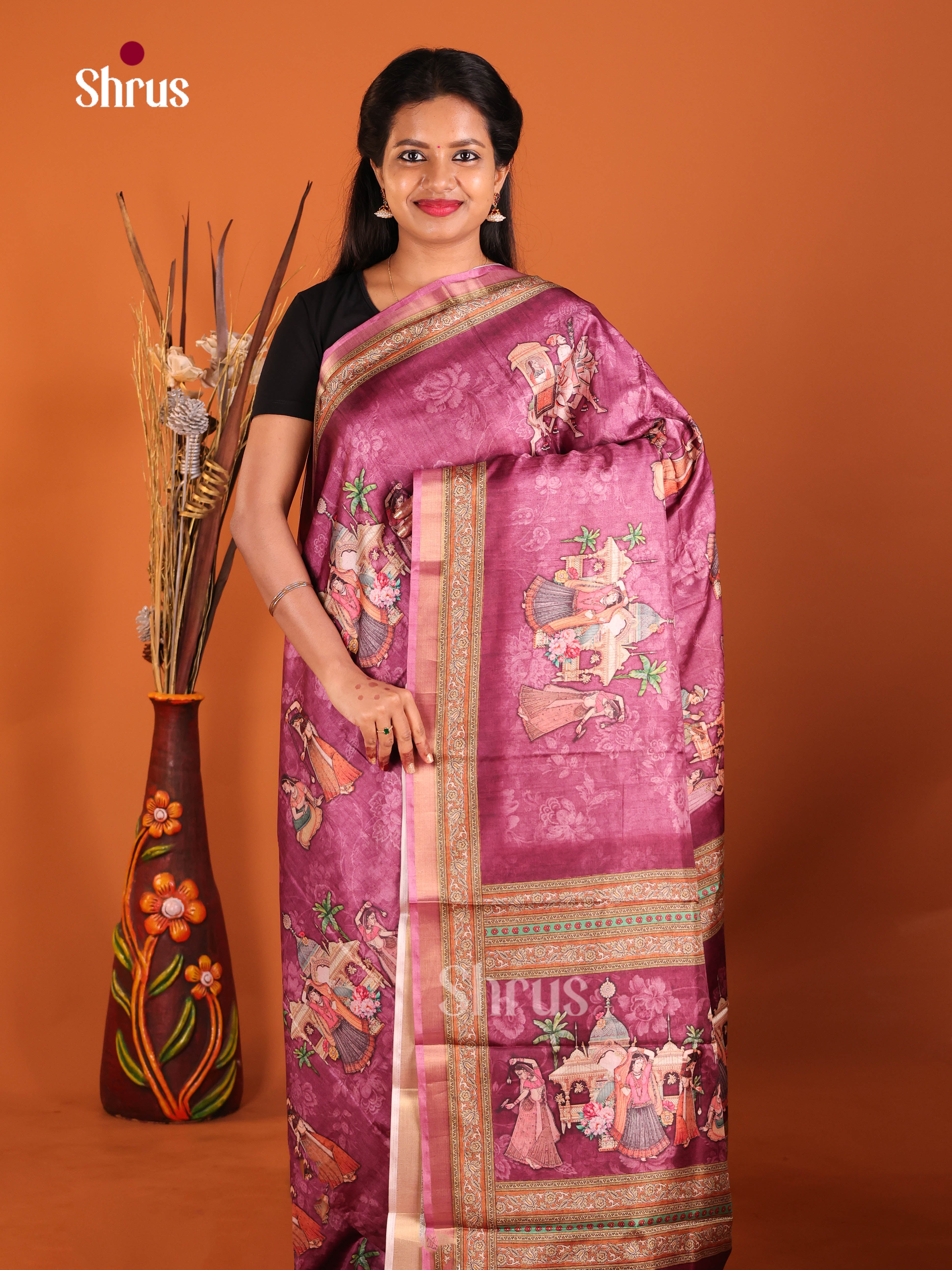 Purple- Art Modal Saree - Shop on Shrus.com