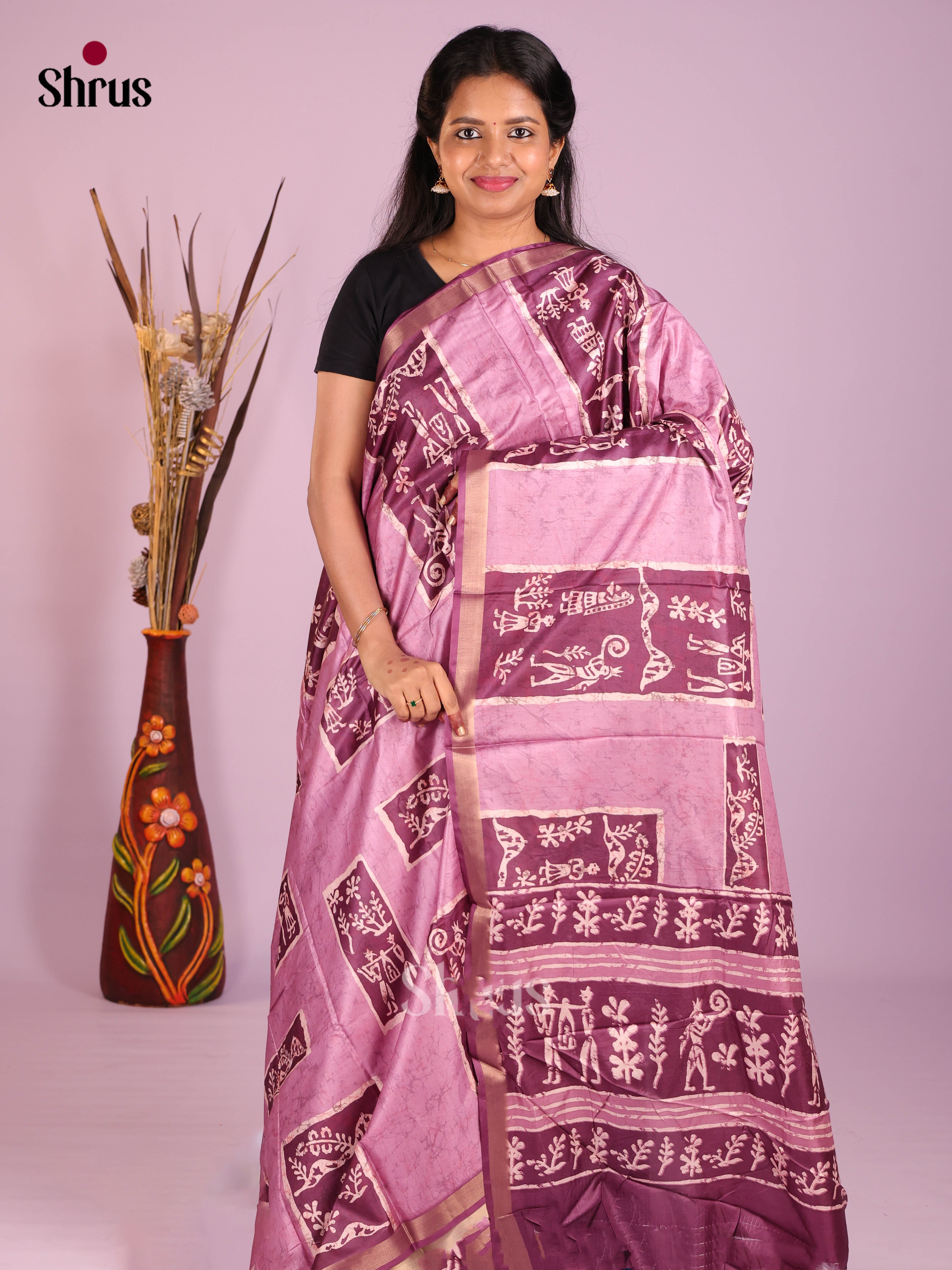 Pink & Purple - Art Modal Saree - Shop on Shrus.com