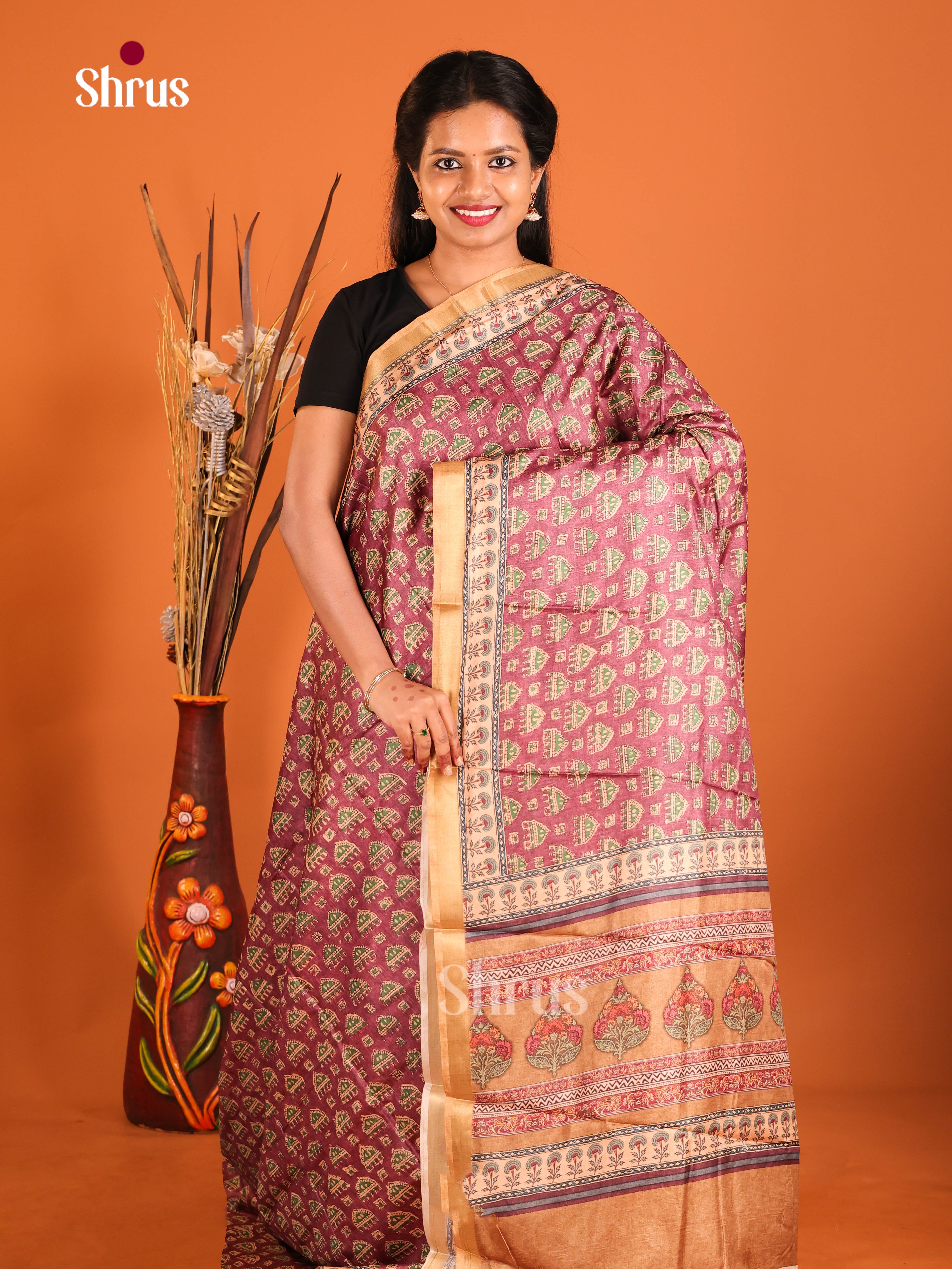 Onion Peel & Brown - Art Modal Saree - Shop on Shrus.com