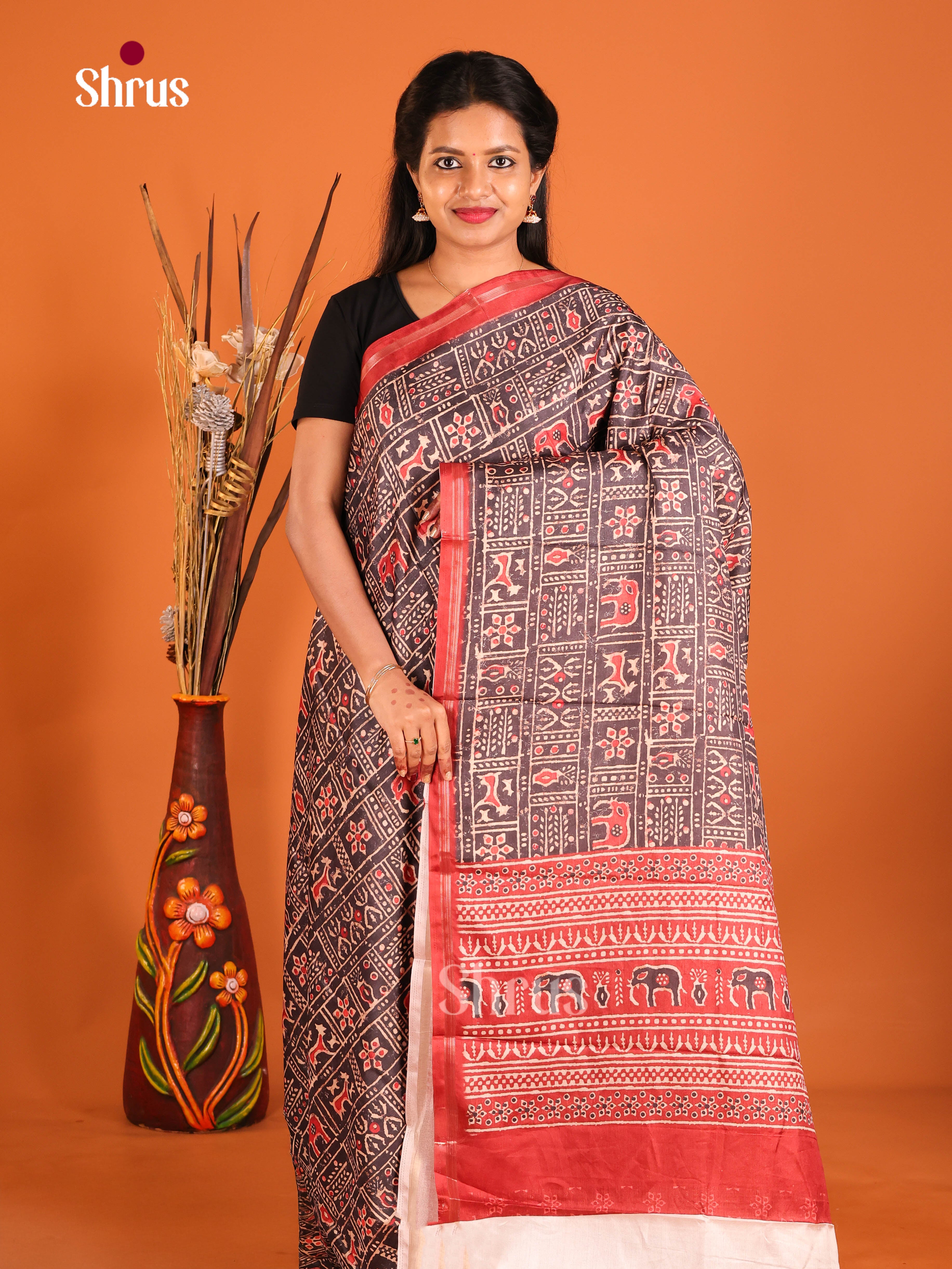 Brown & Maroon - Art Modal Saree