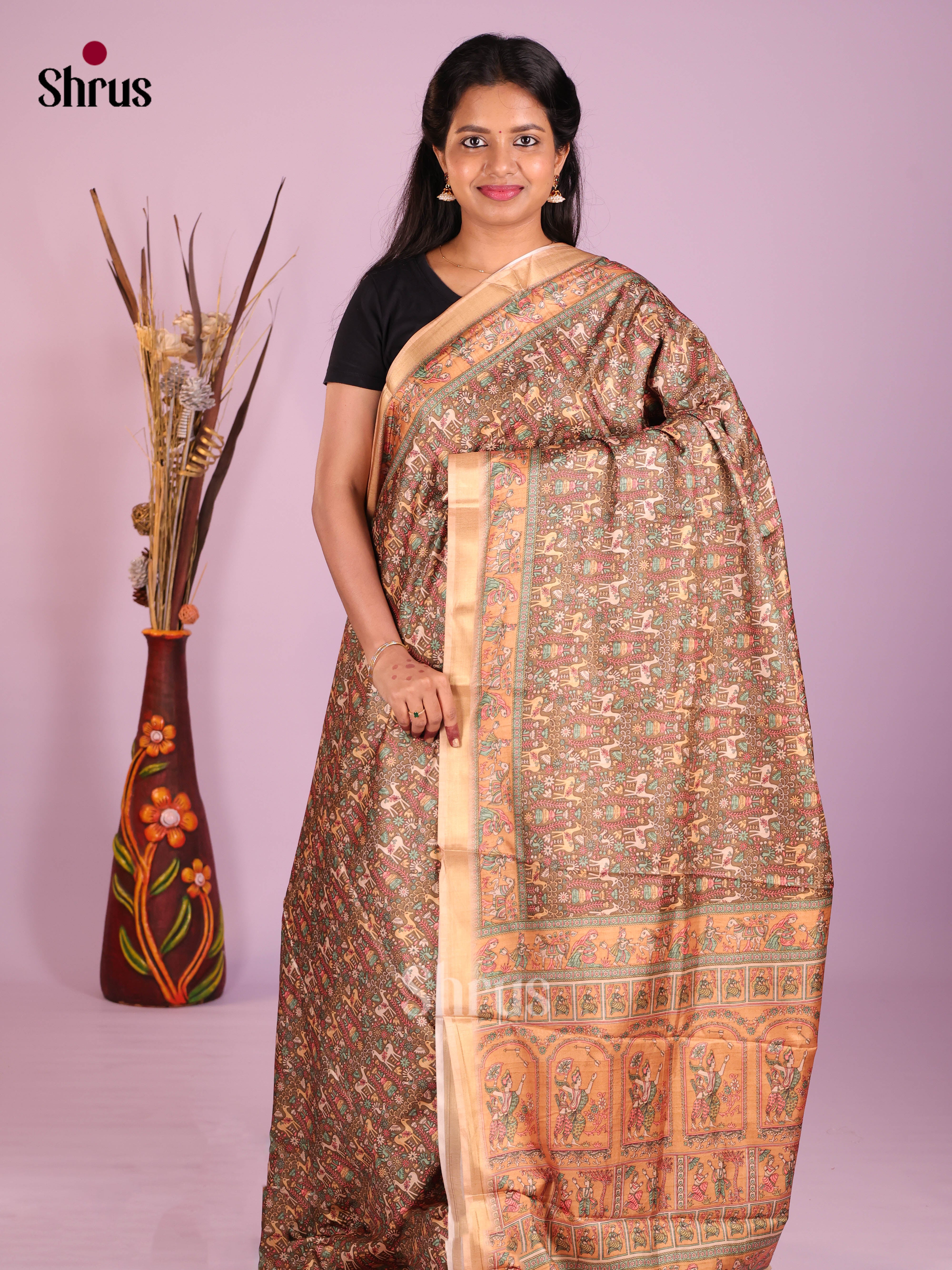 Brown & Peach - Art Modal Saree