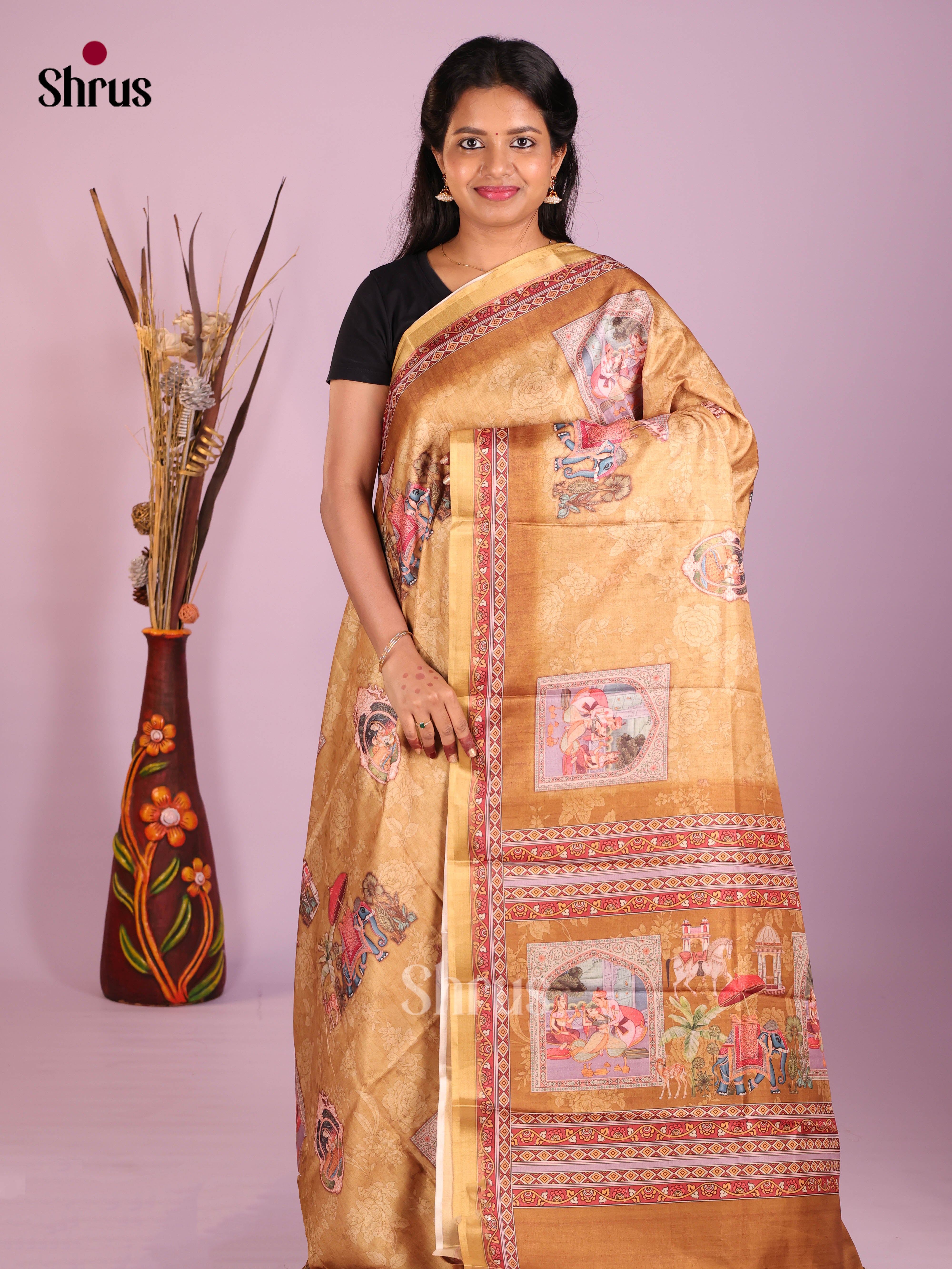 Mustard - Art Modal Saree - Shop on Shrus.com