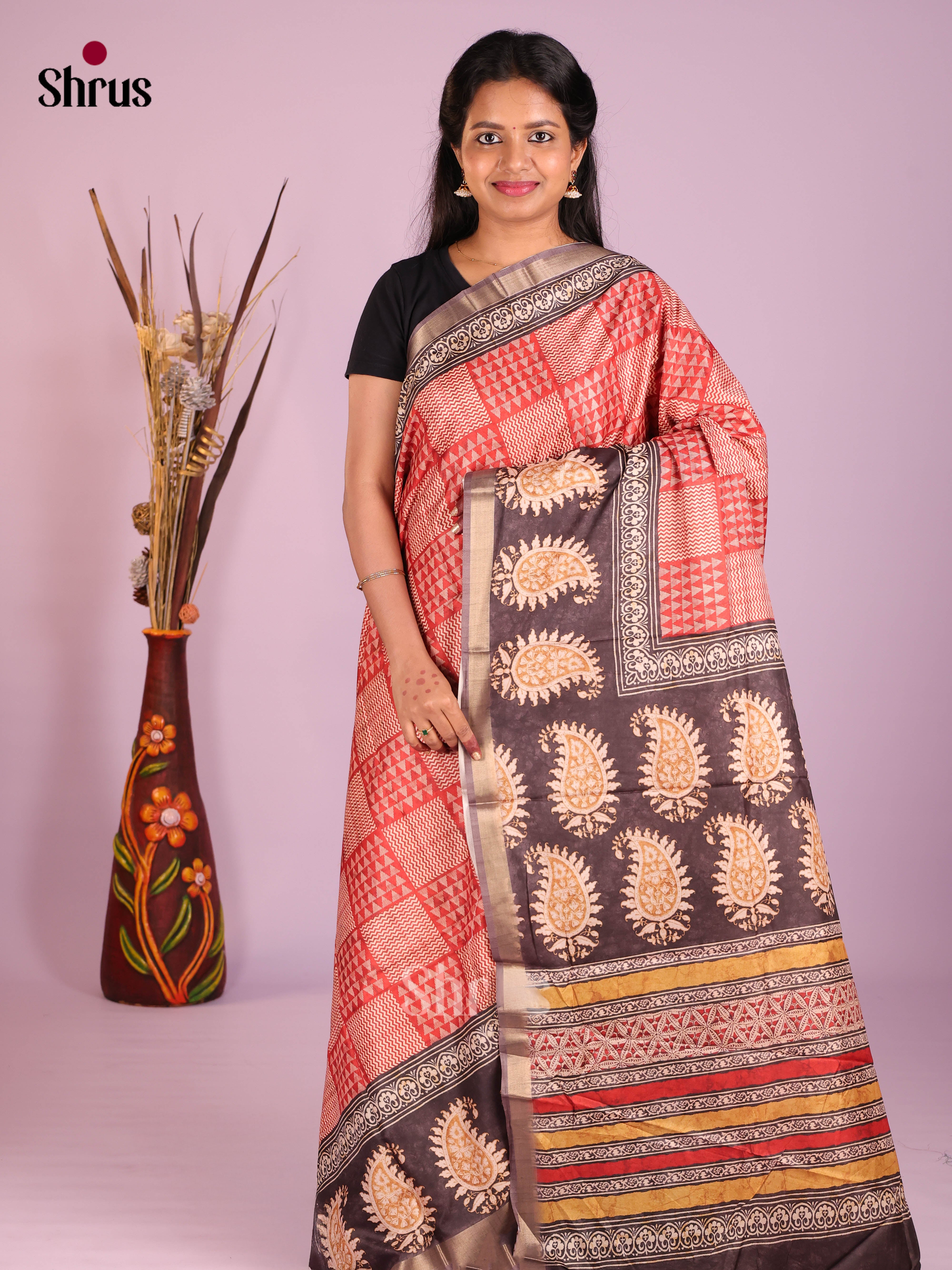Red & Black - Art Modal Saree - Shop on Shrus.com
