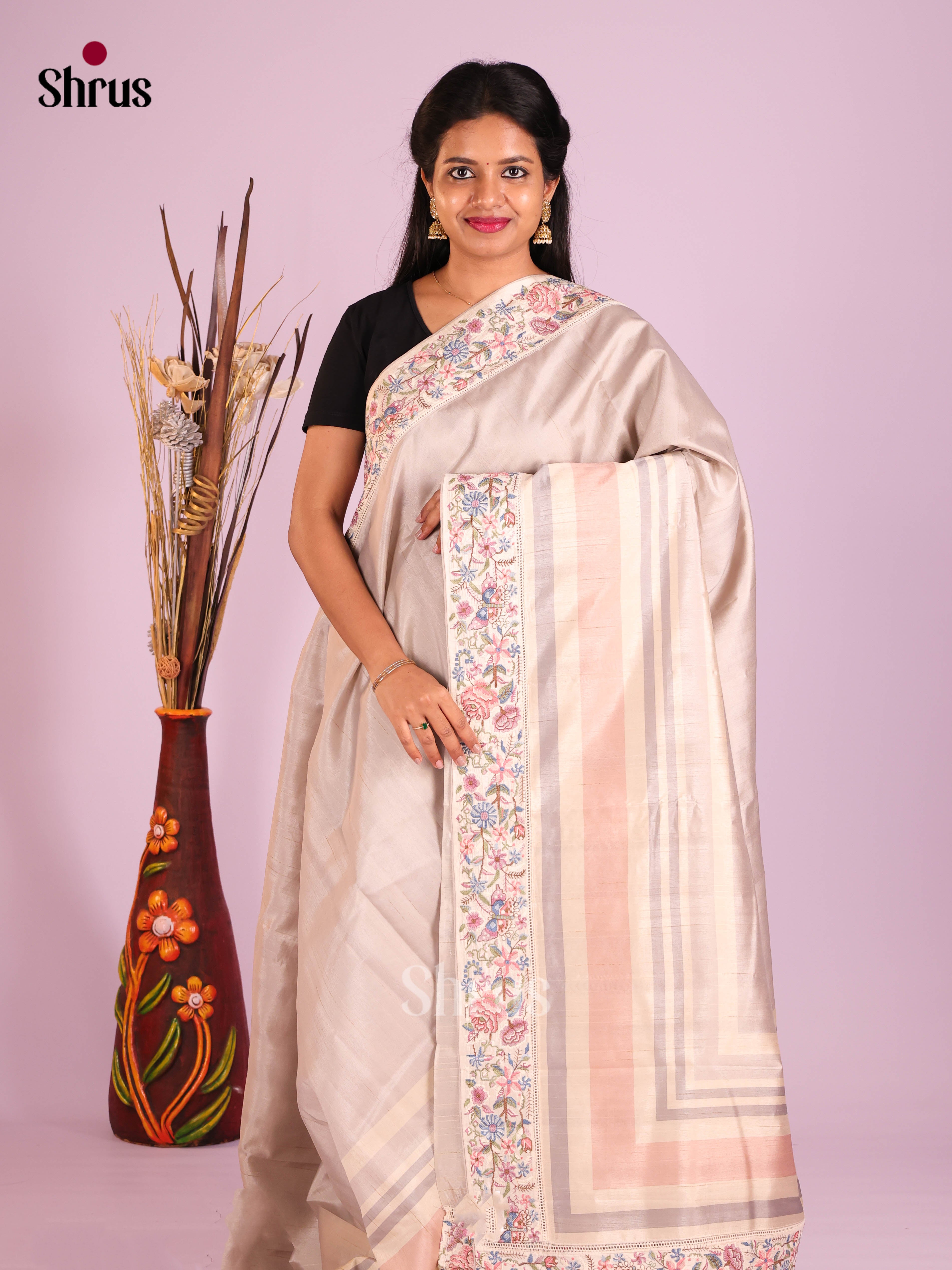 Grey- Semi Dupion Saree