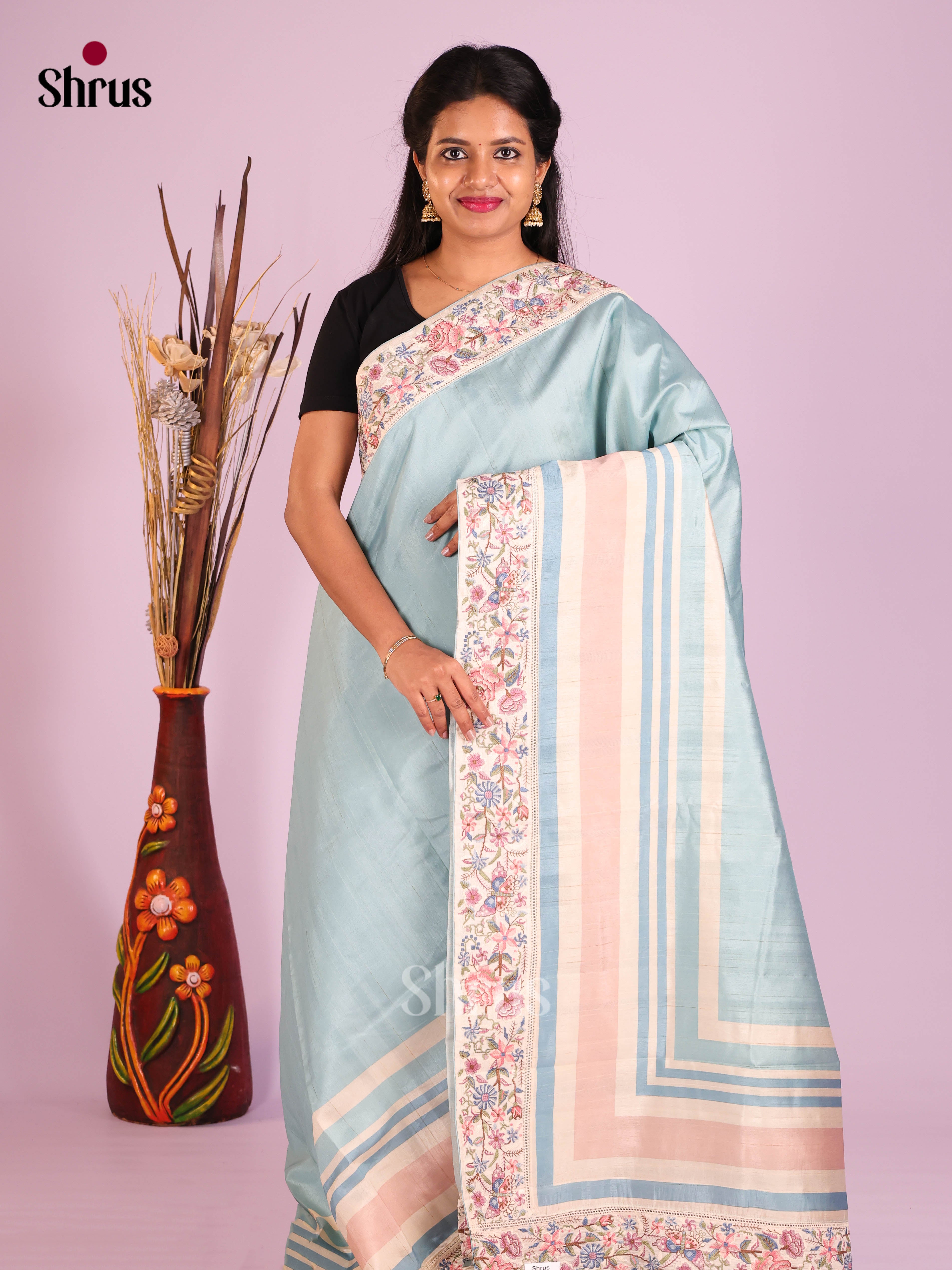 Pastel Blue - Semi Dupion Saree