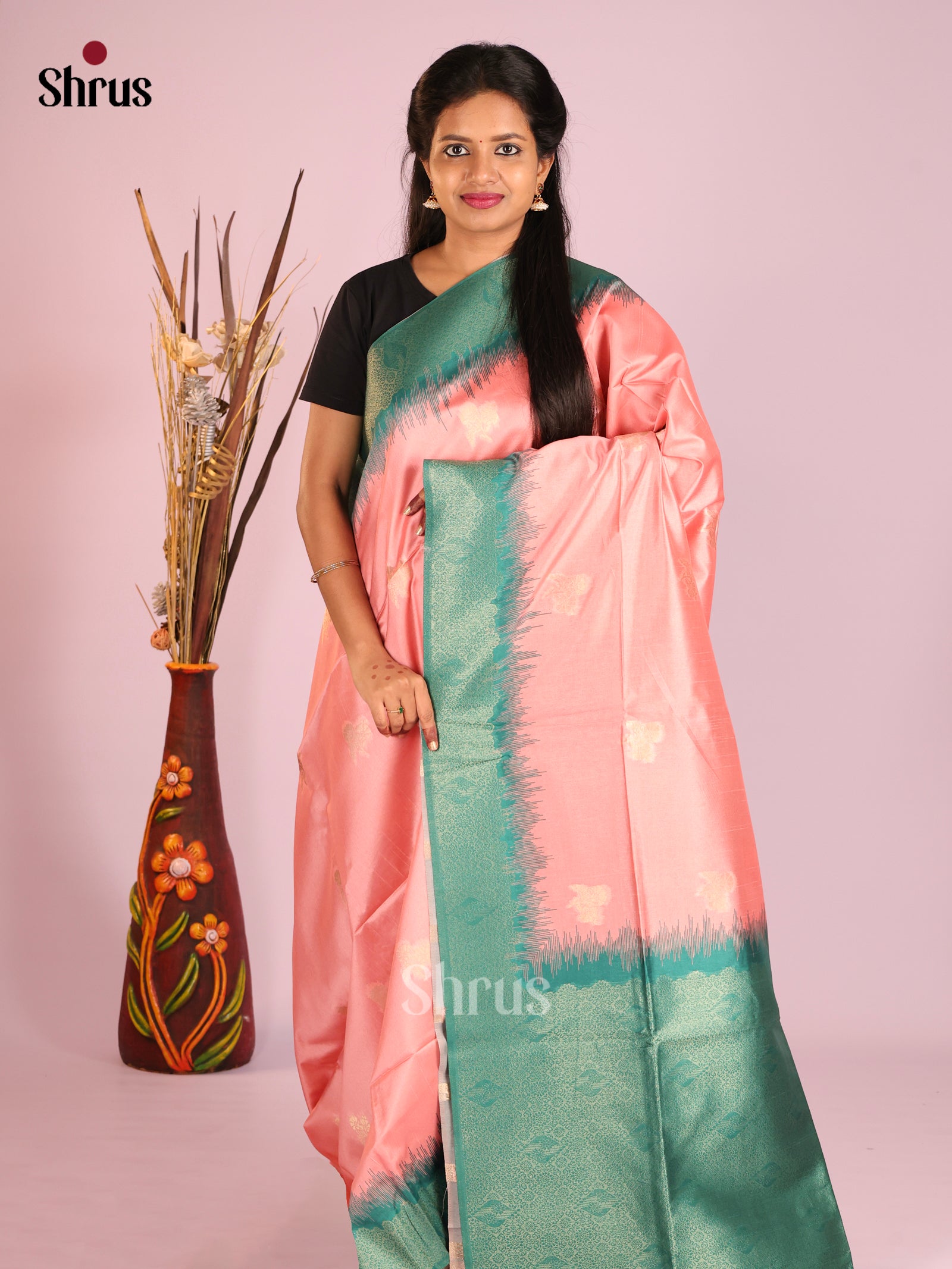 Pink & Green - Semi Tussar Saree
