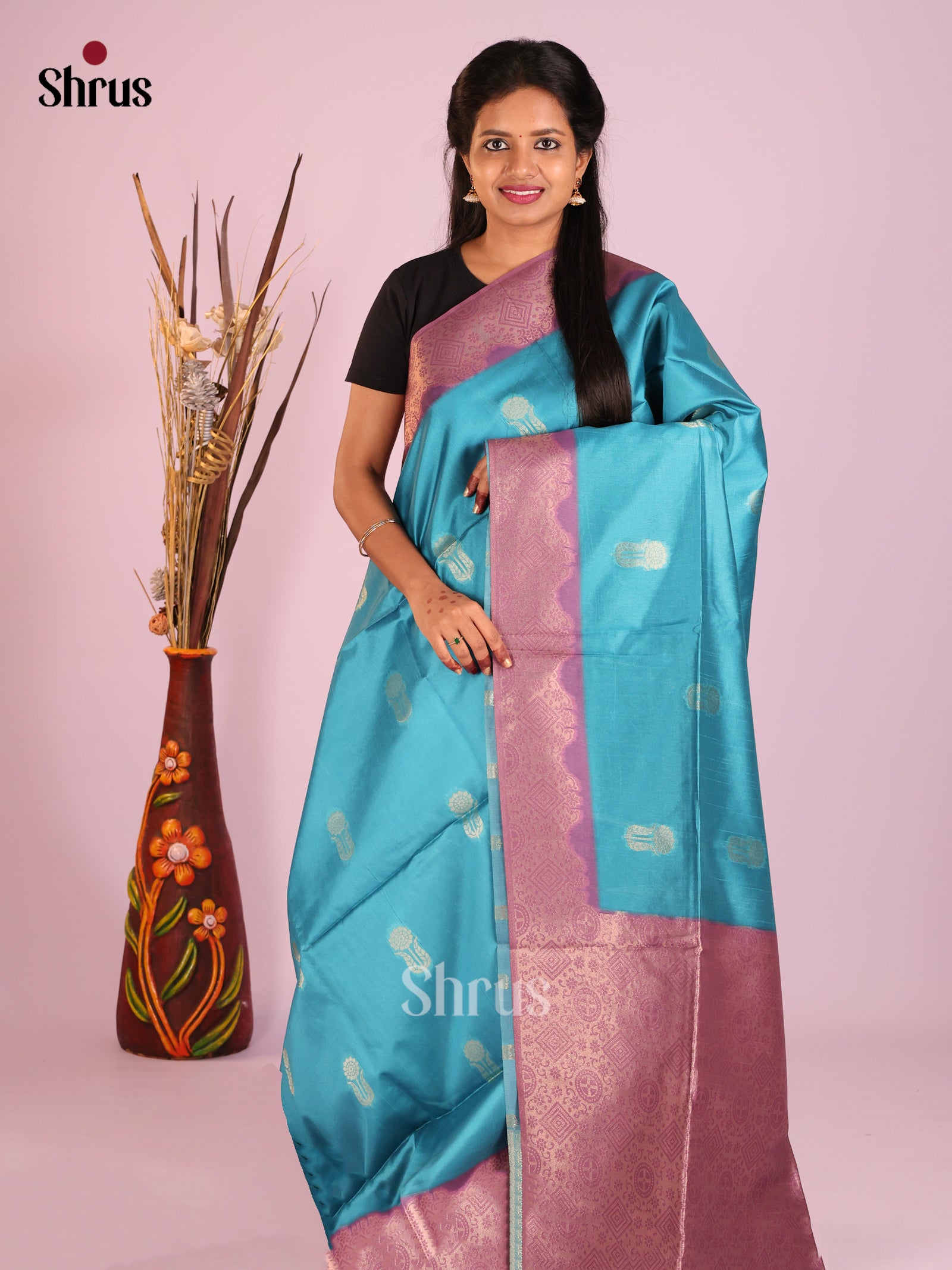 Blue & Purple - Semi Tussar Saree