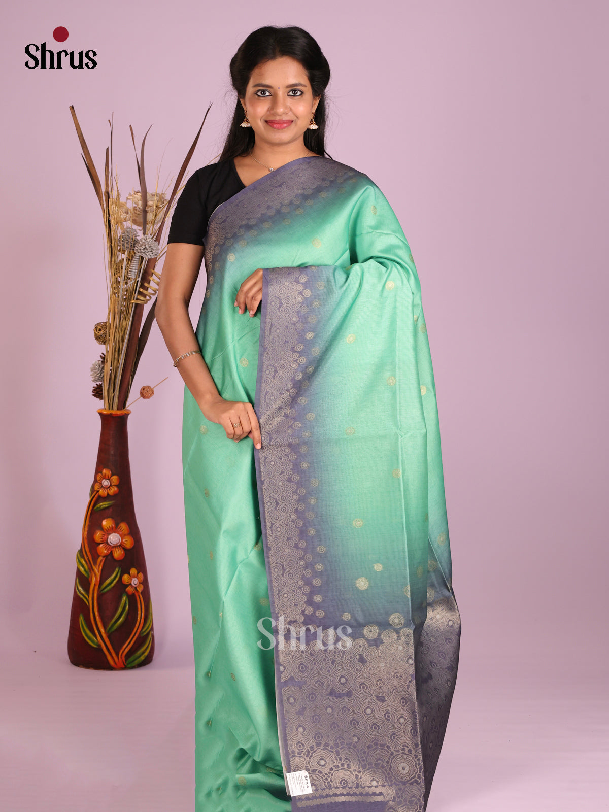 Green & Purple - Semi Tussar Saree