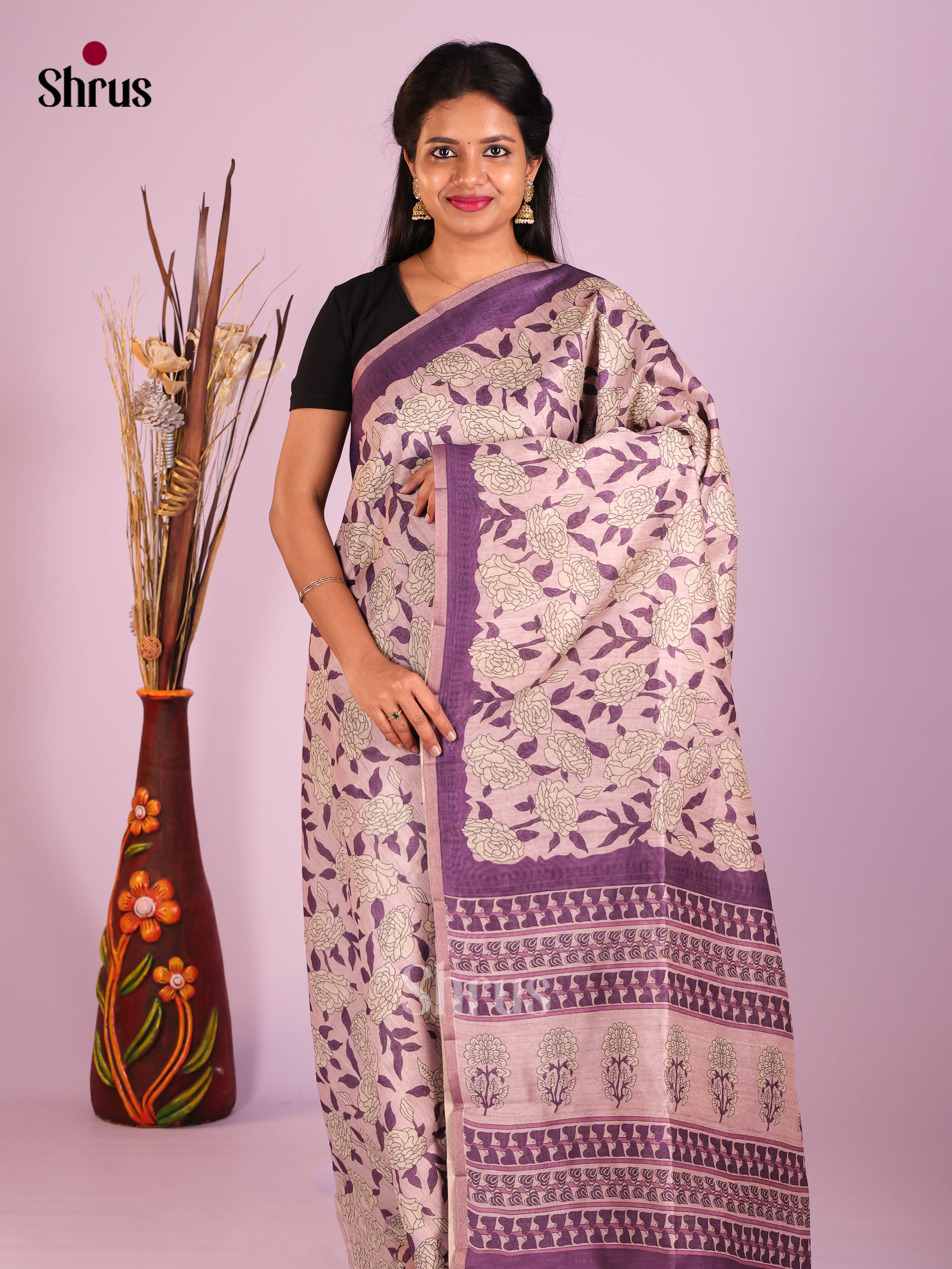 Mild Lavender & Purple - Semi Chanderi Saree