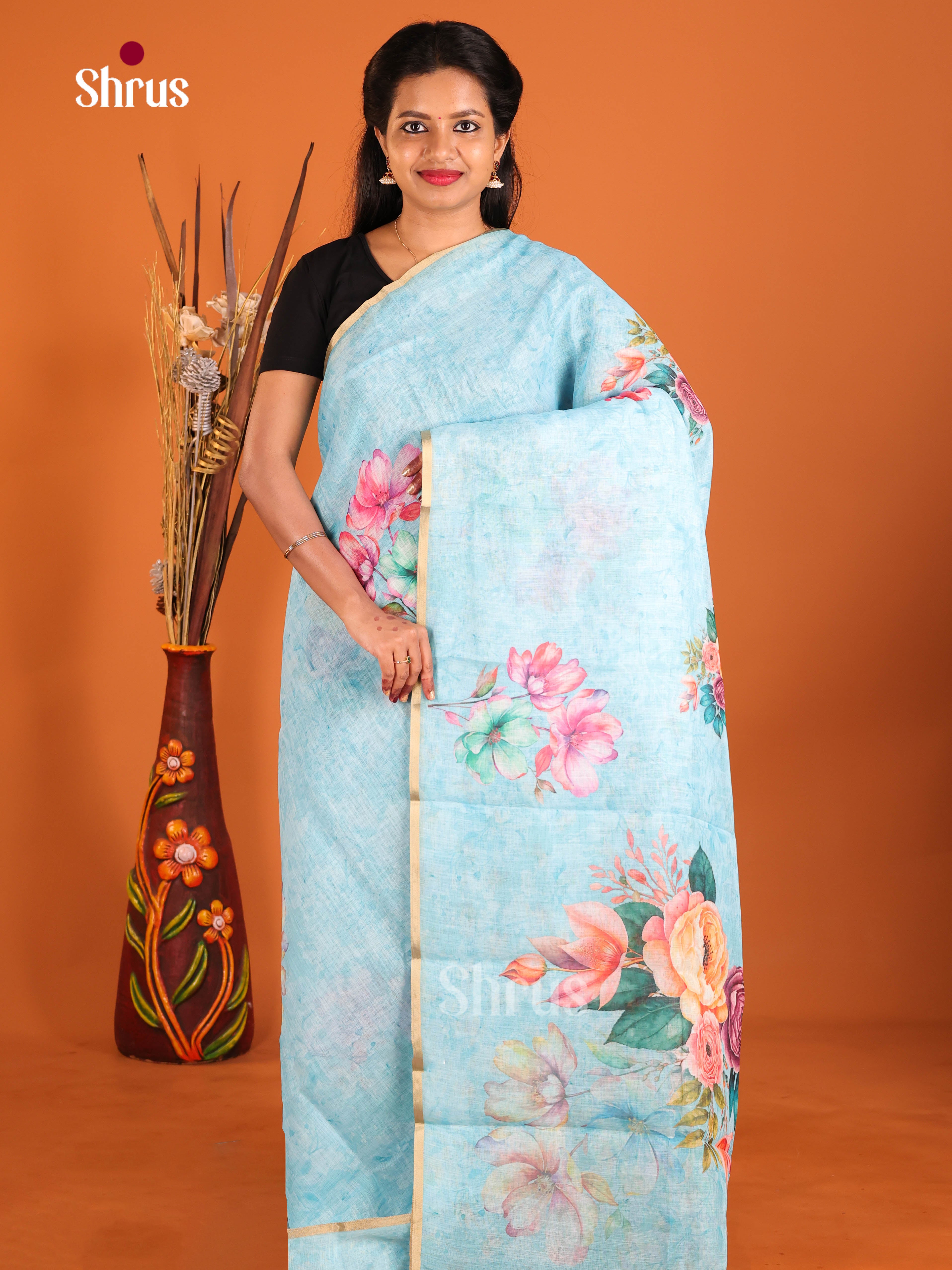 Pastel Blue- Linen Cotton Saree