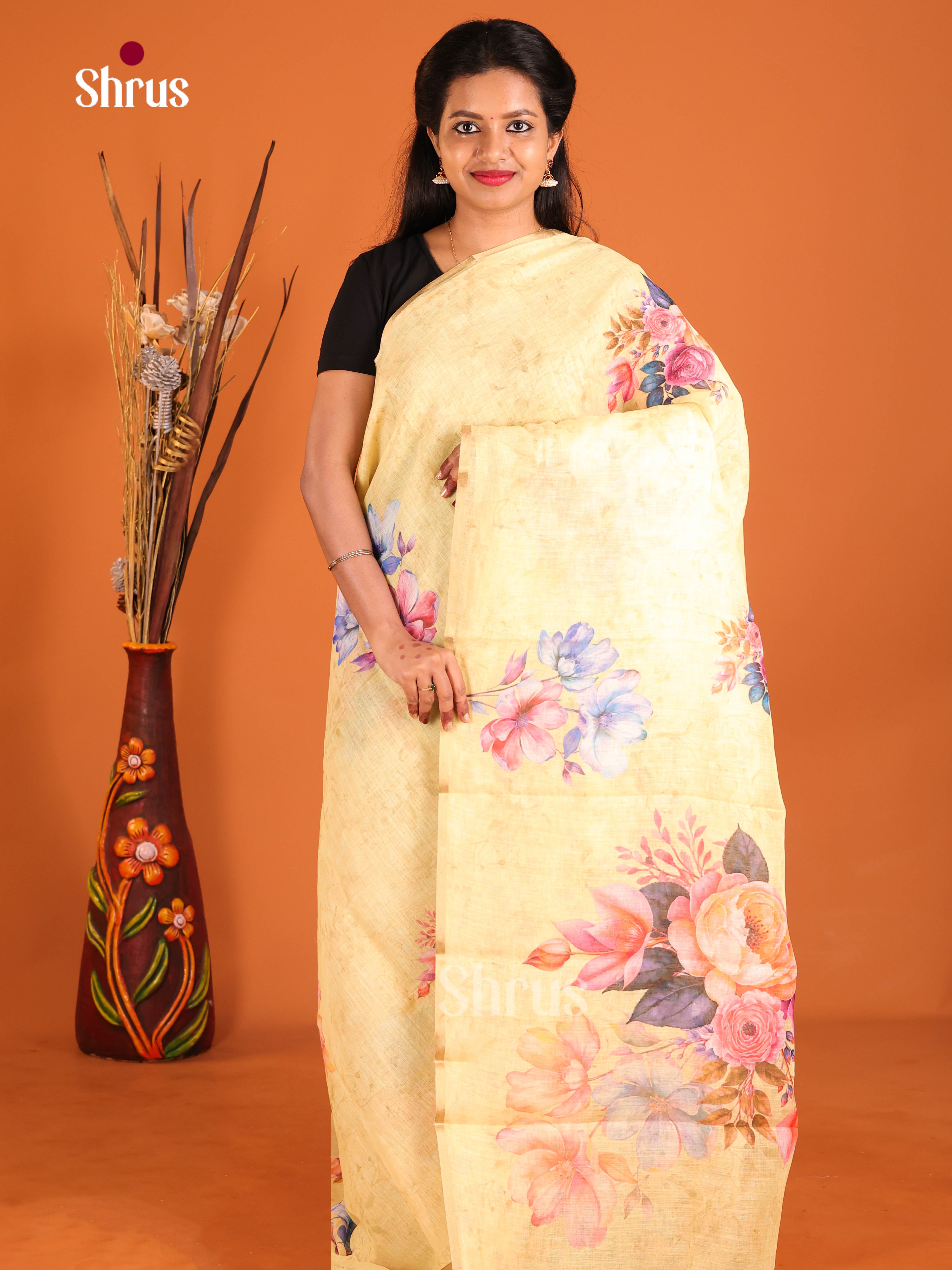 Yellow - Linen Cotton Saree