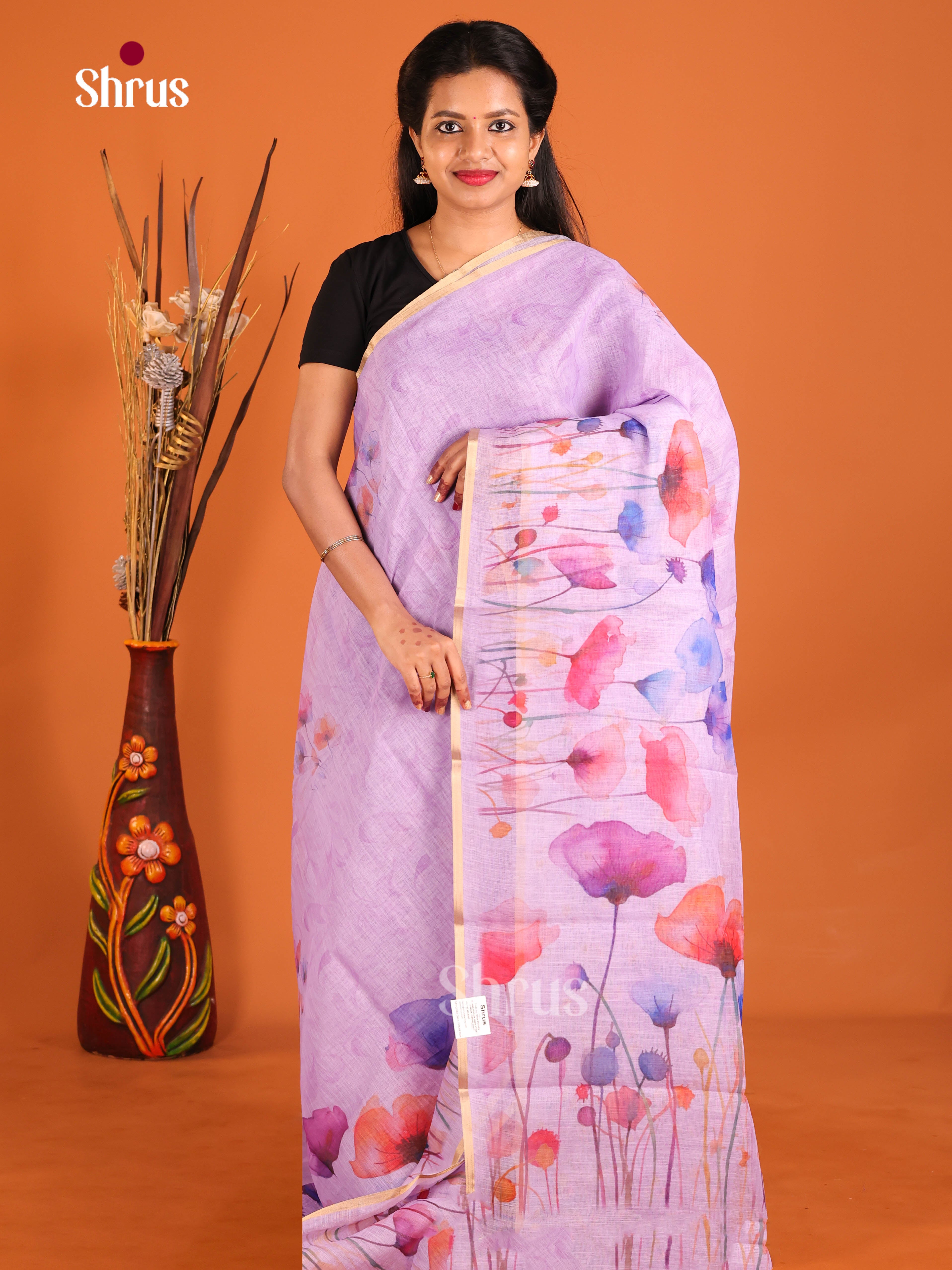 Lavender - Linen Cotton Saree - Shop on Shrus.com