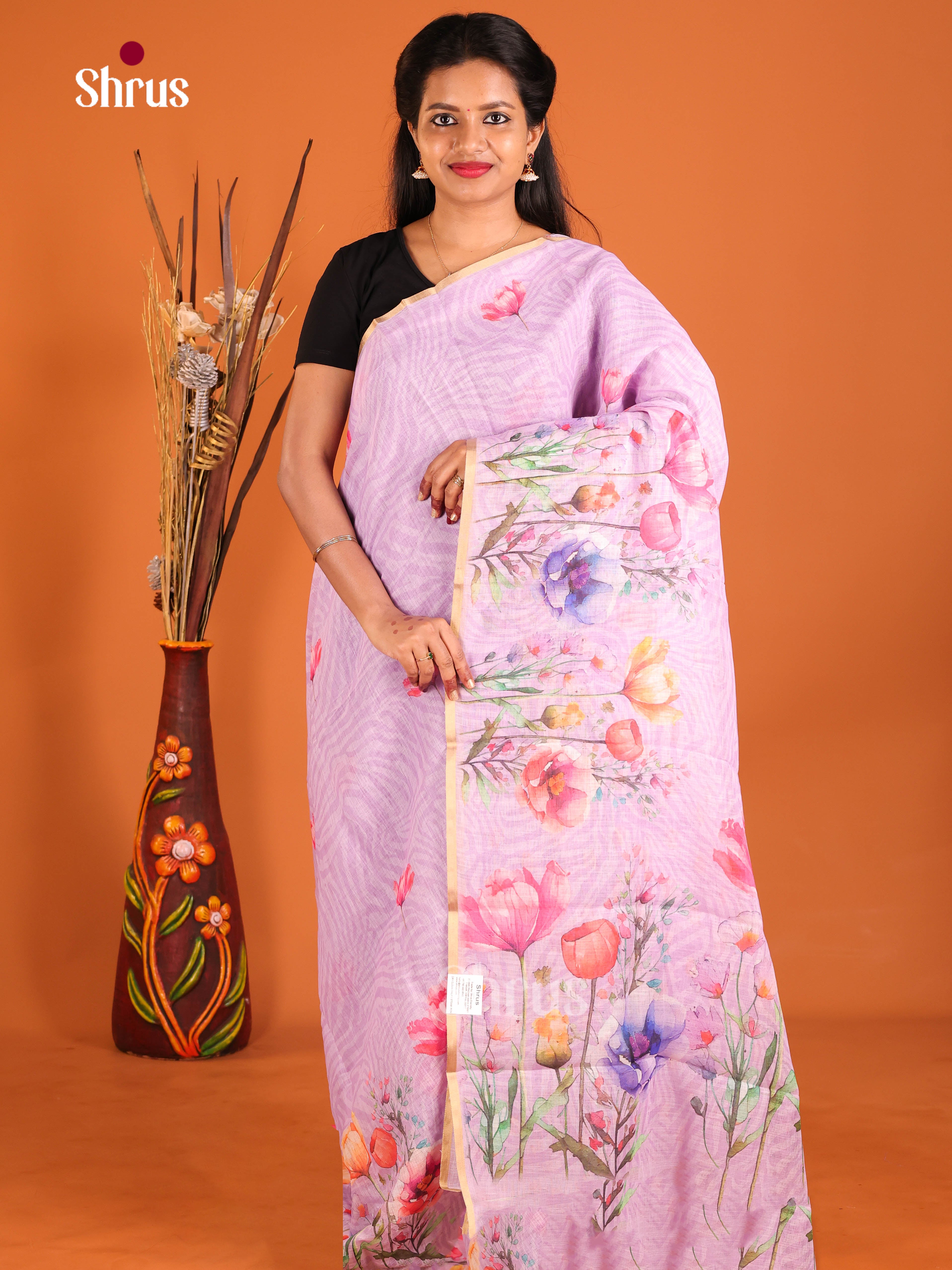 Purple - Linen Cotton Saree