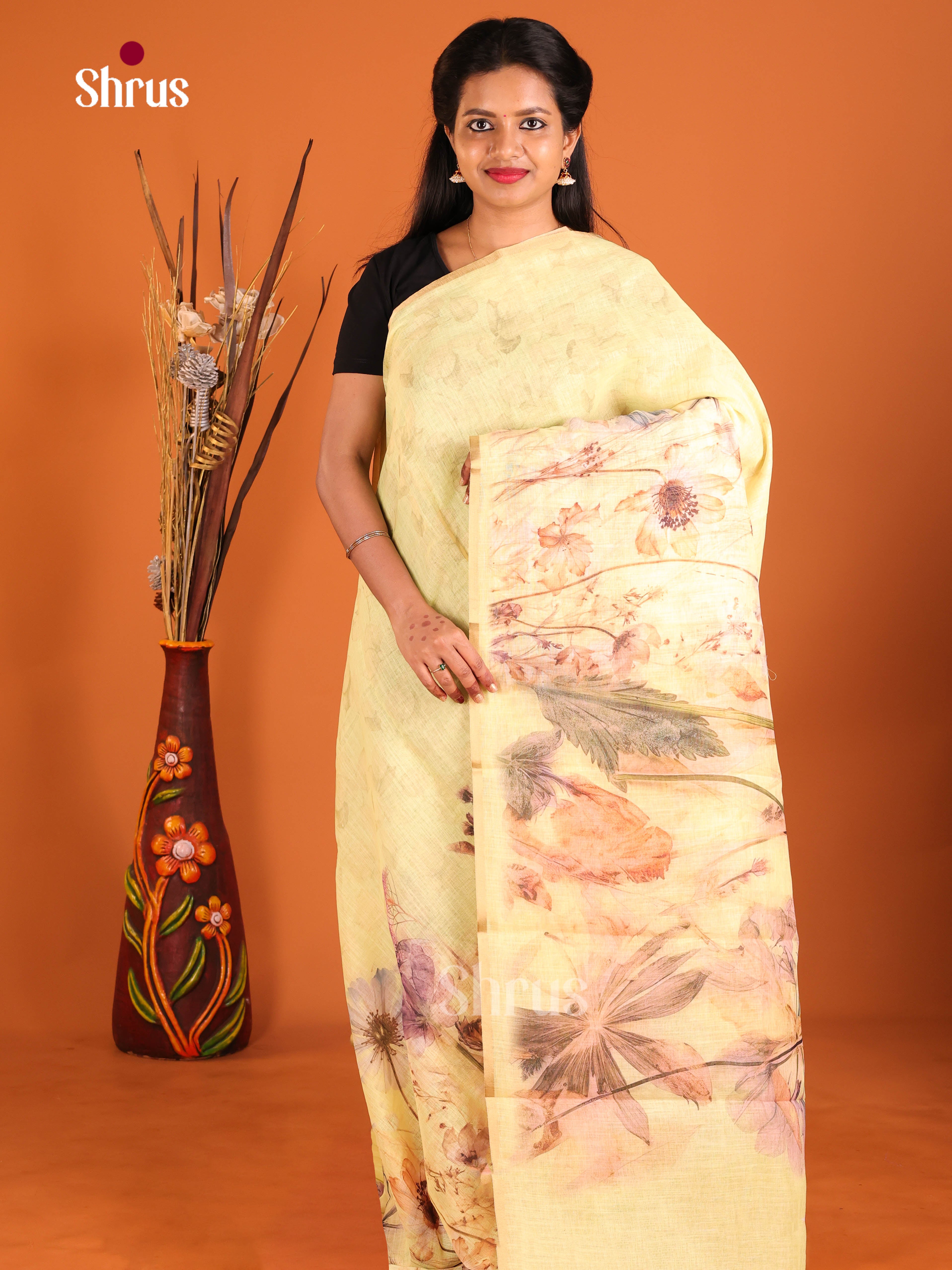 Yellowish Green - Linen Cotton Saree