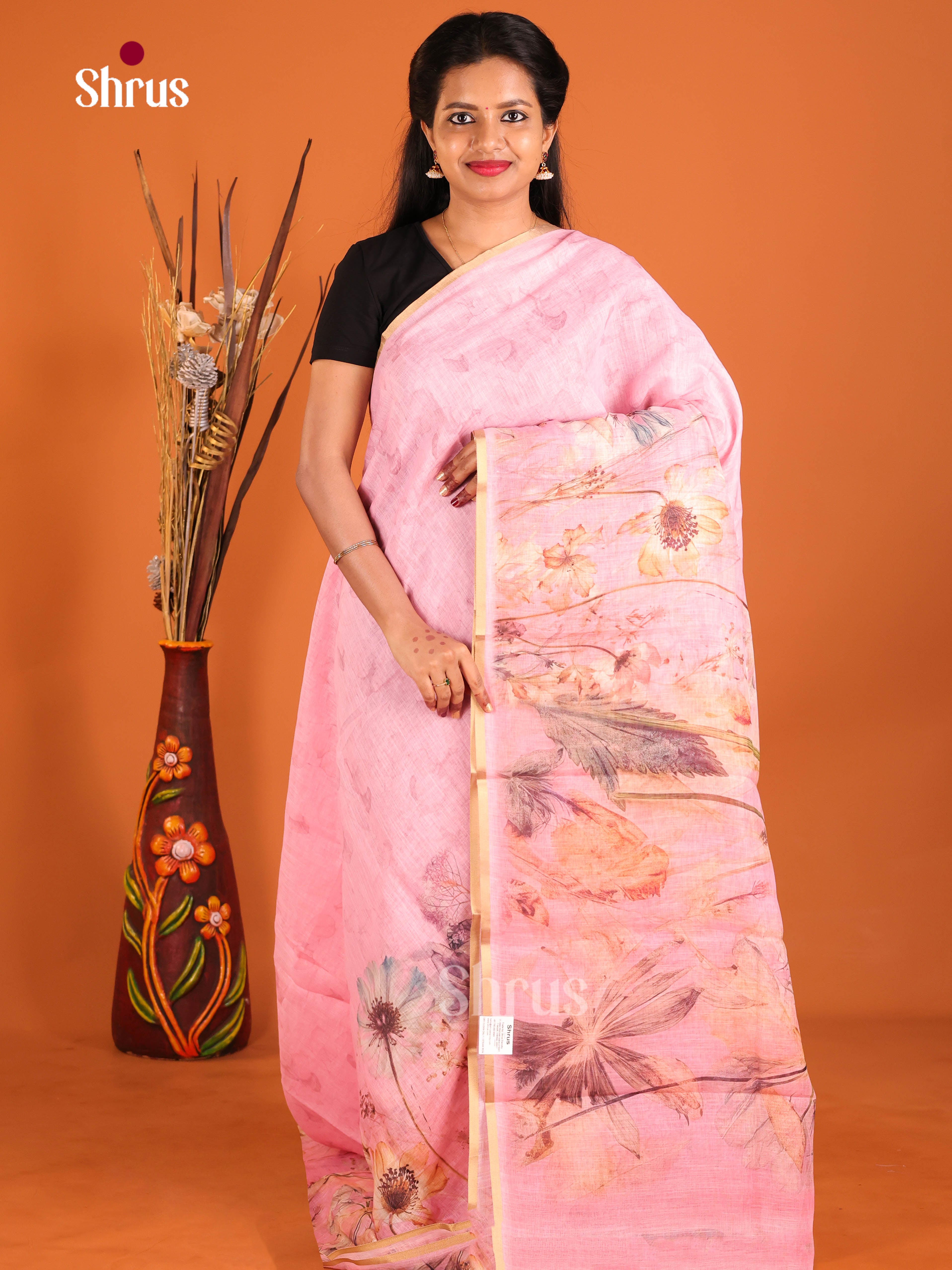 Pink - Linen Cotton Saree