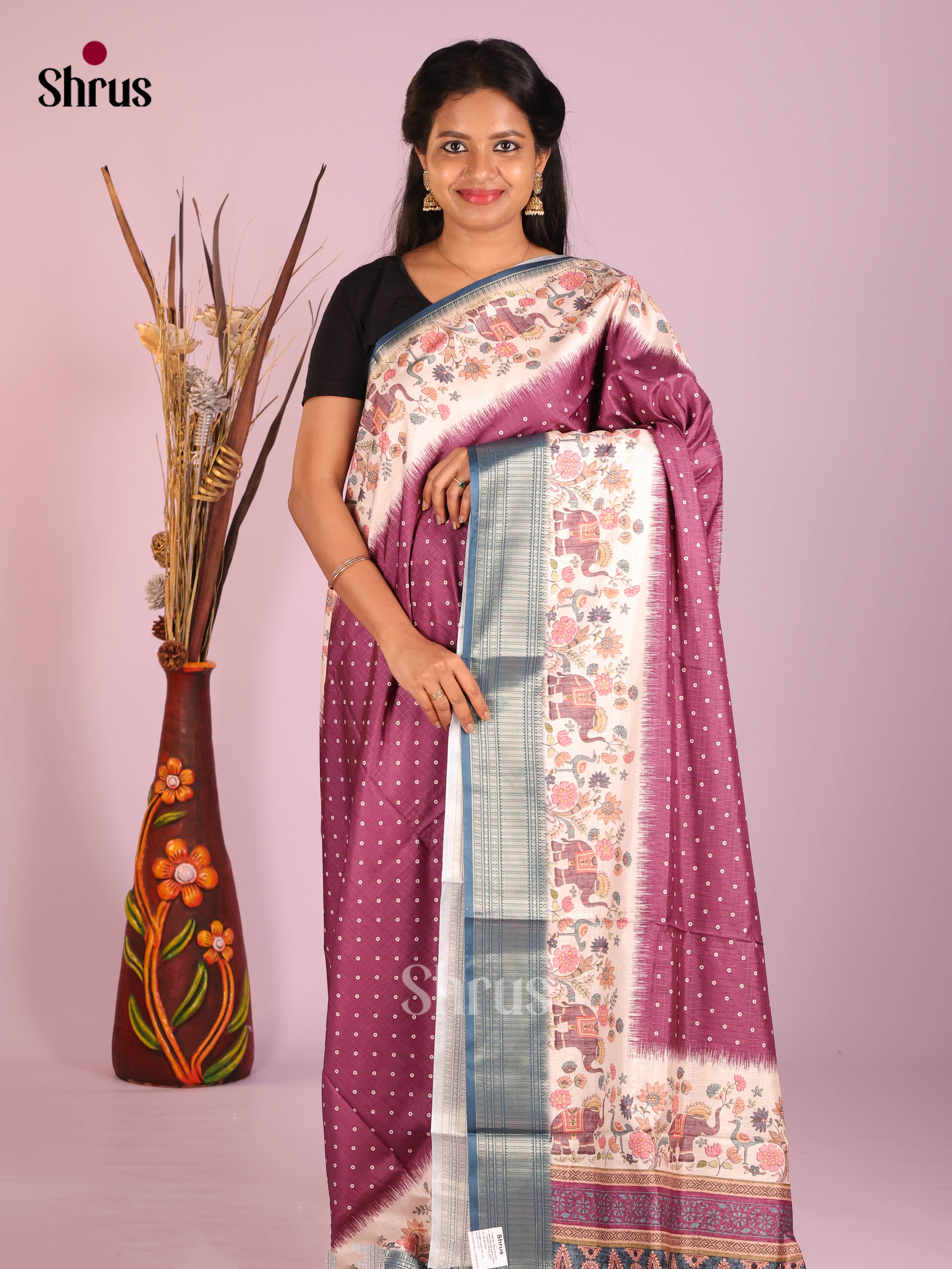 Purple & Blue - Semi Dola silk Saree