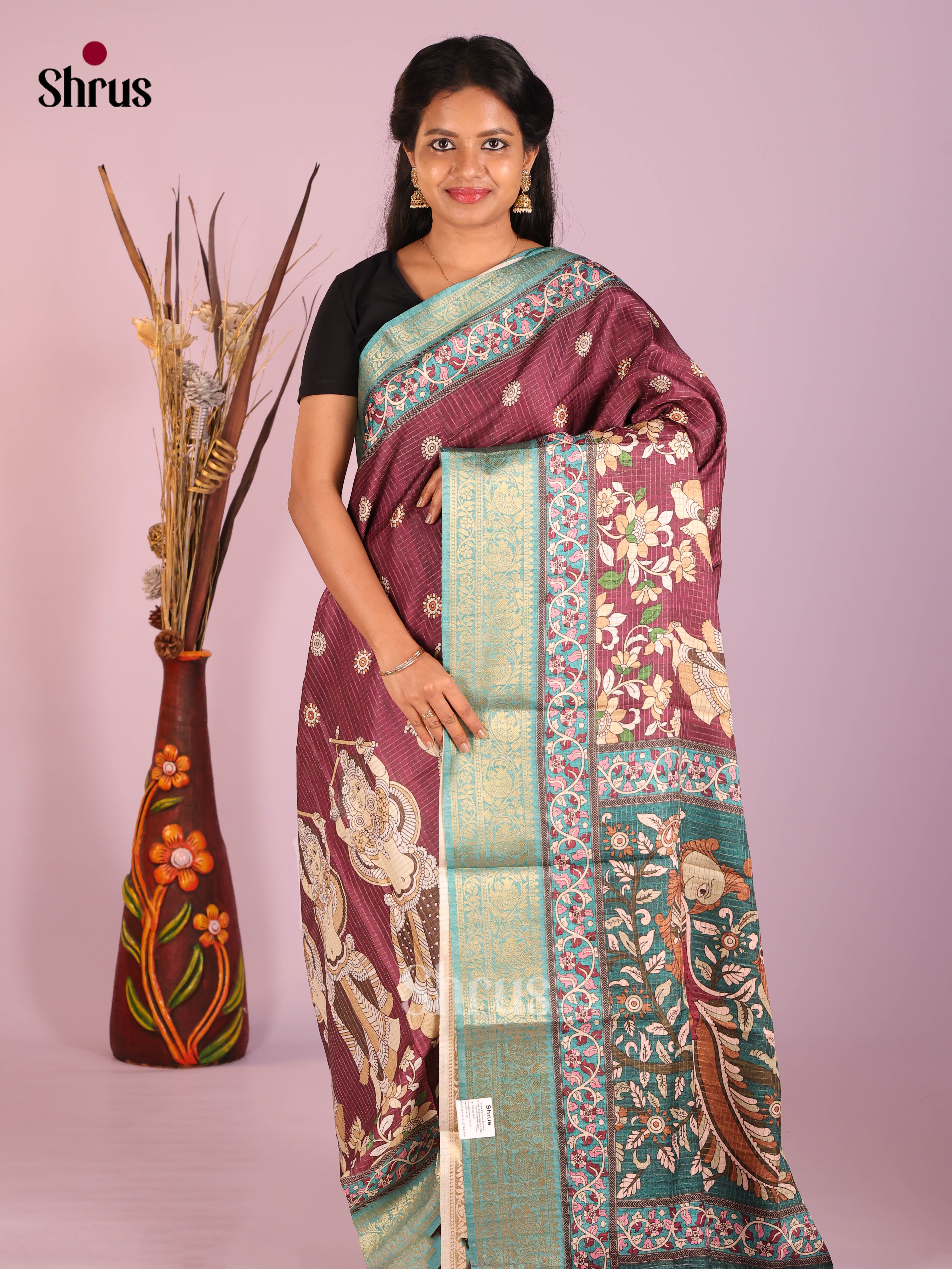 Maroon & Blue- Semi Dola silk Saree