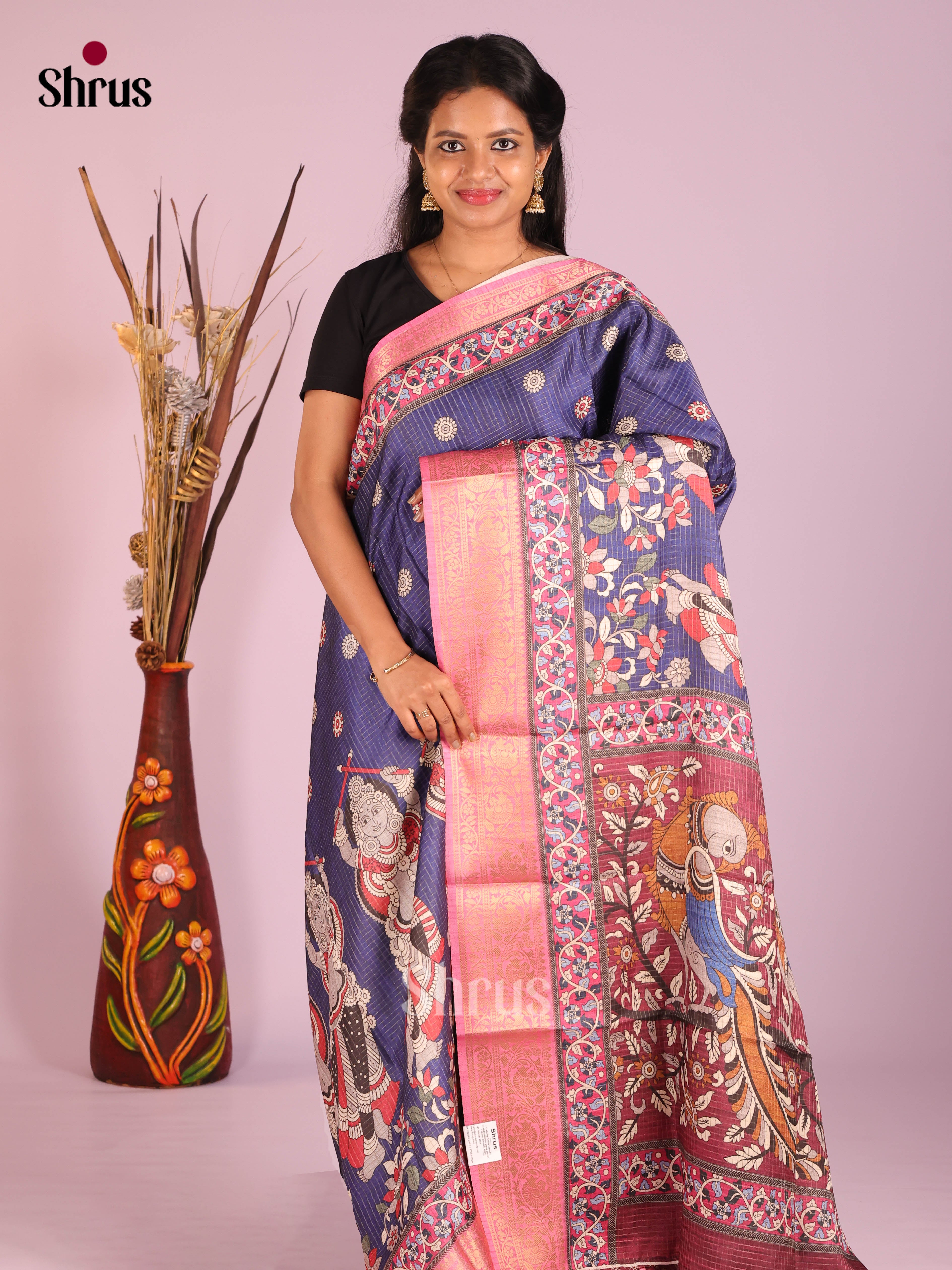 Blue & Pink - Semi Dola silk Saree
