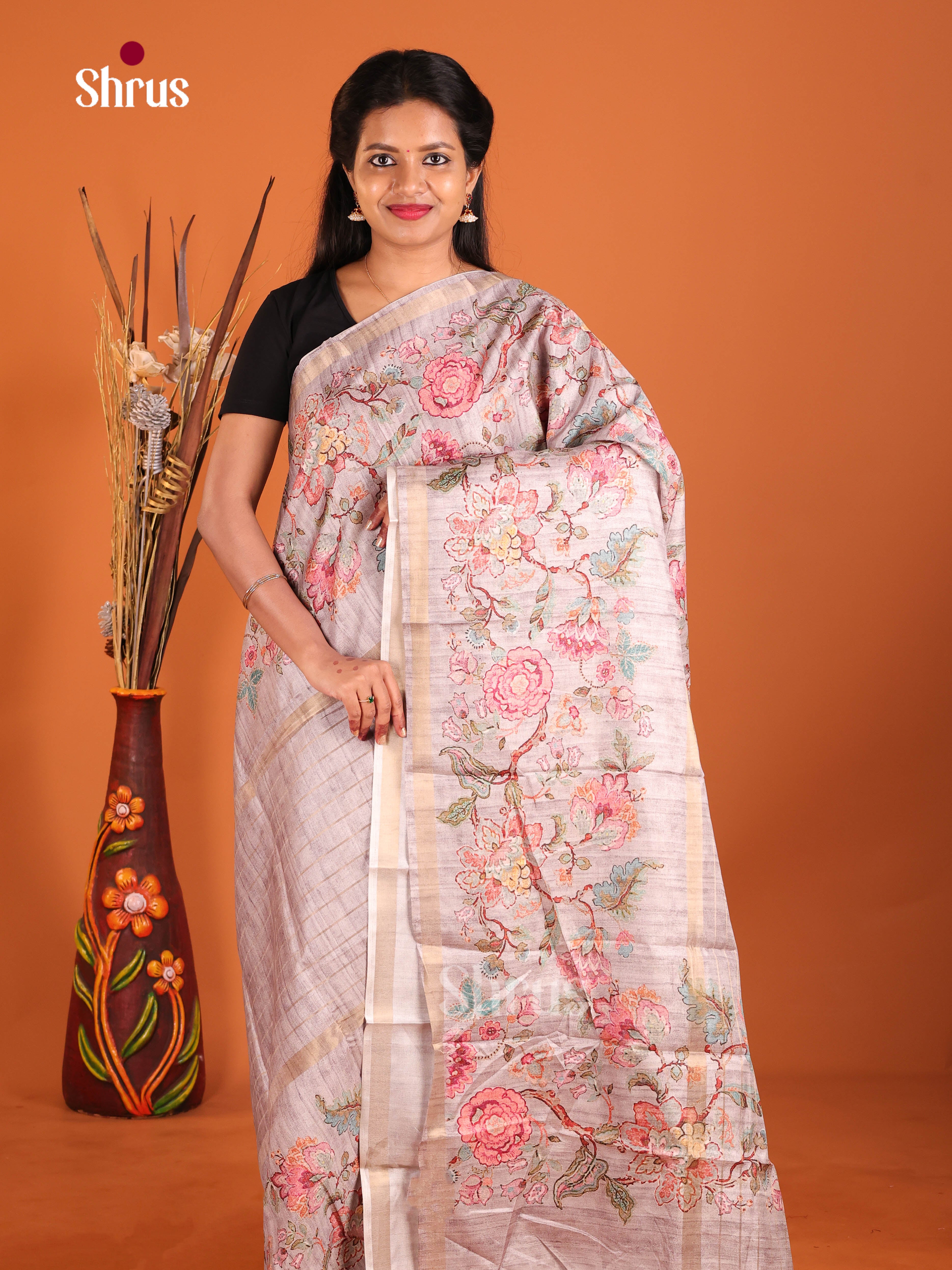 Grey - Semi matka Saree - Shop on Shrus.com