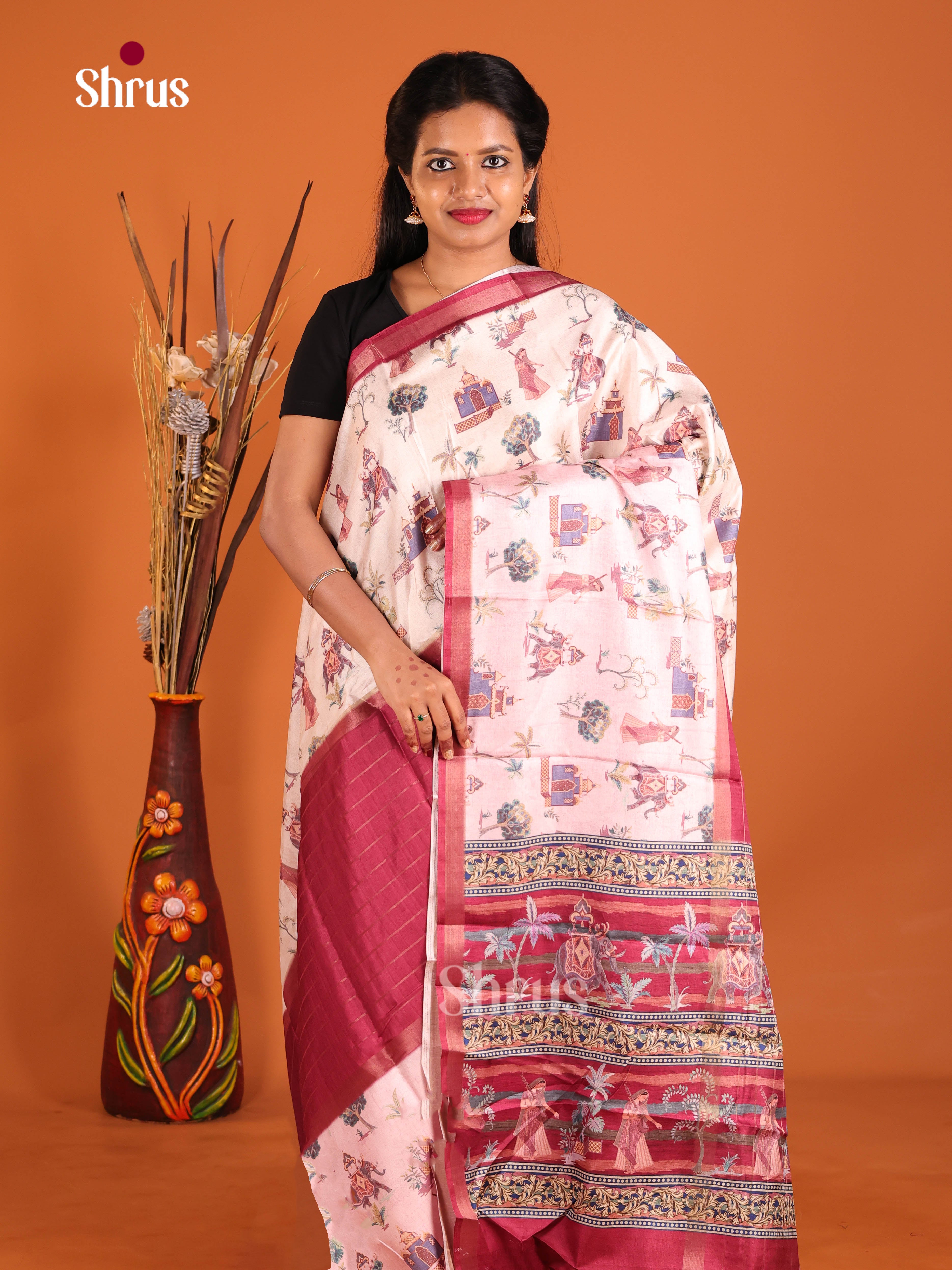 Maroon & Cream- Semi matka Saree