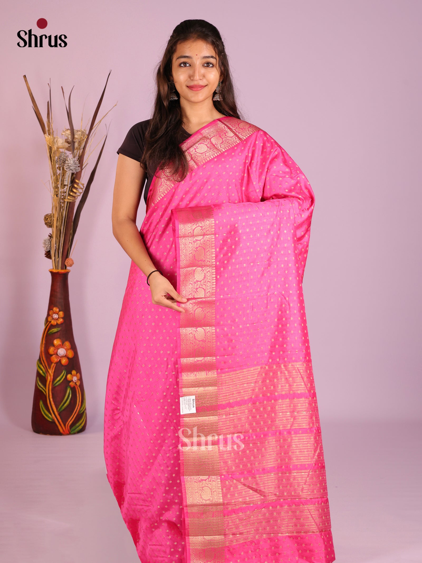 Pink- Semi Rawsilk Saree