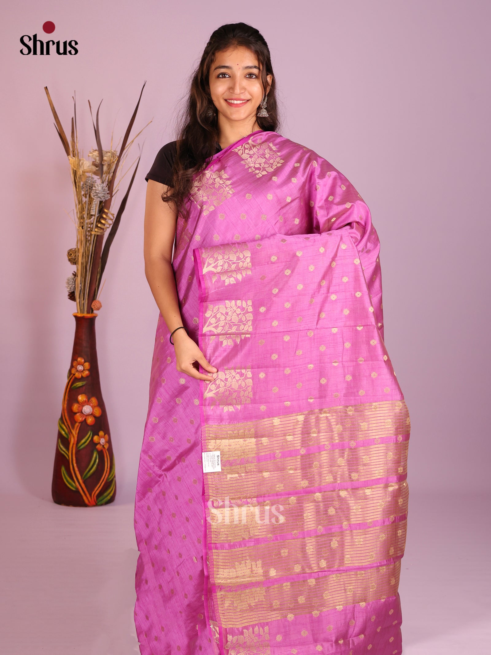 Rose Pink - Semi Rawsilk Saree