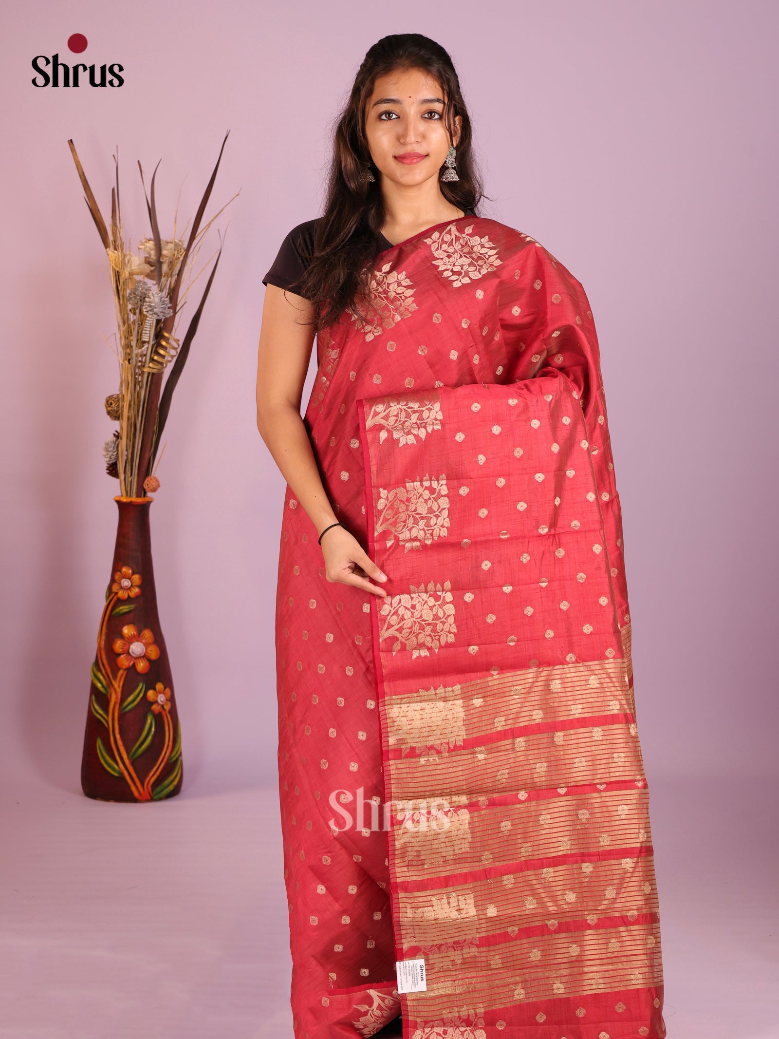 Red - Semi Rawsilk Saree
