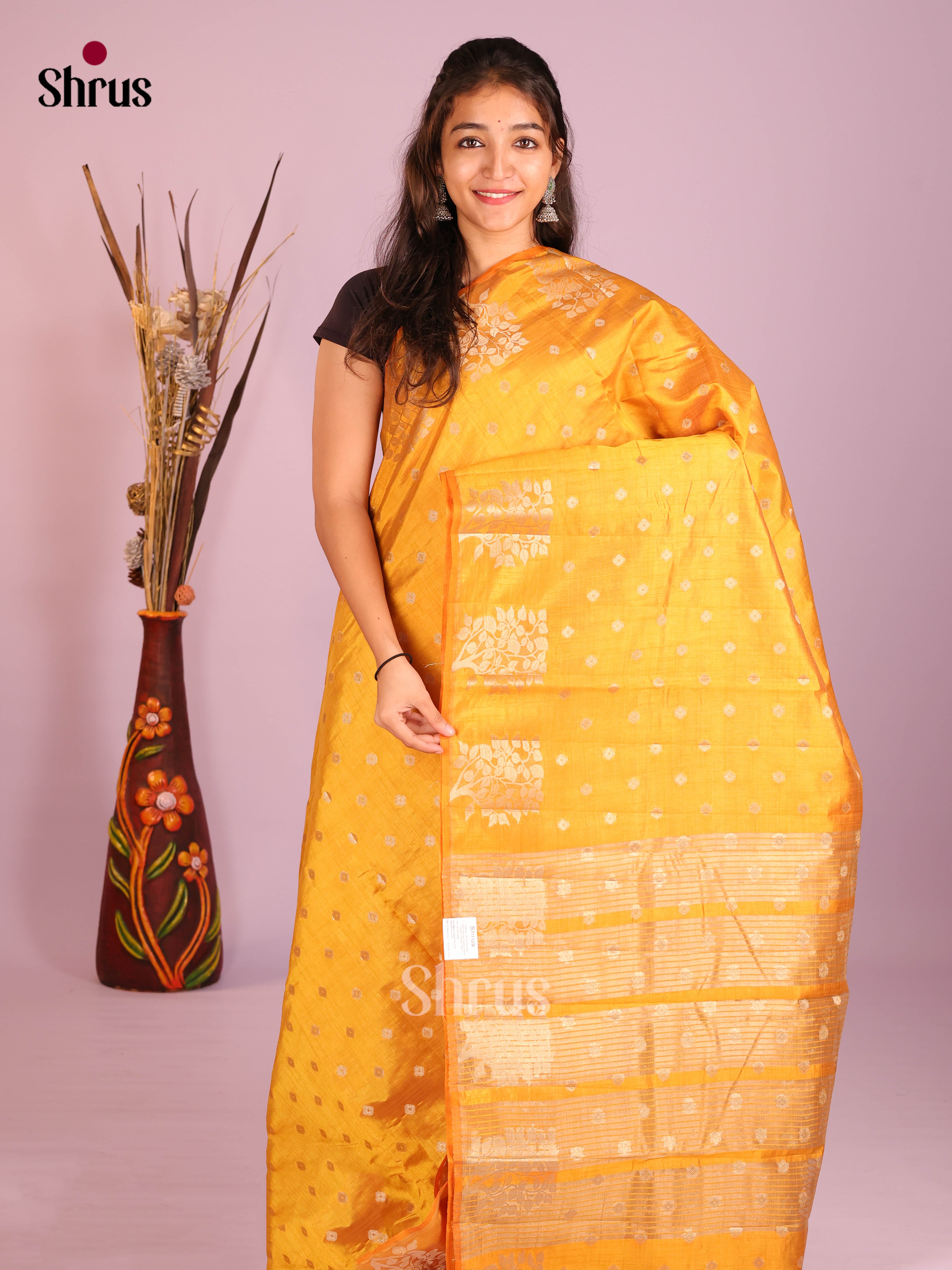 Yellow - Semi Rawsilk Saree