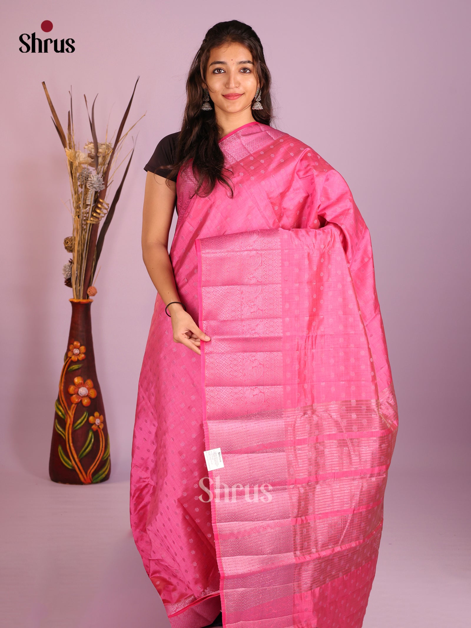 Pink - Semi Rawsilk Saree