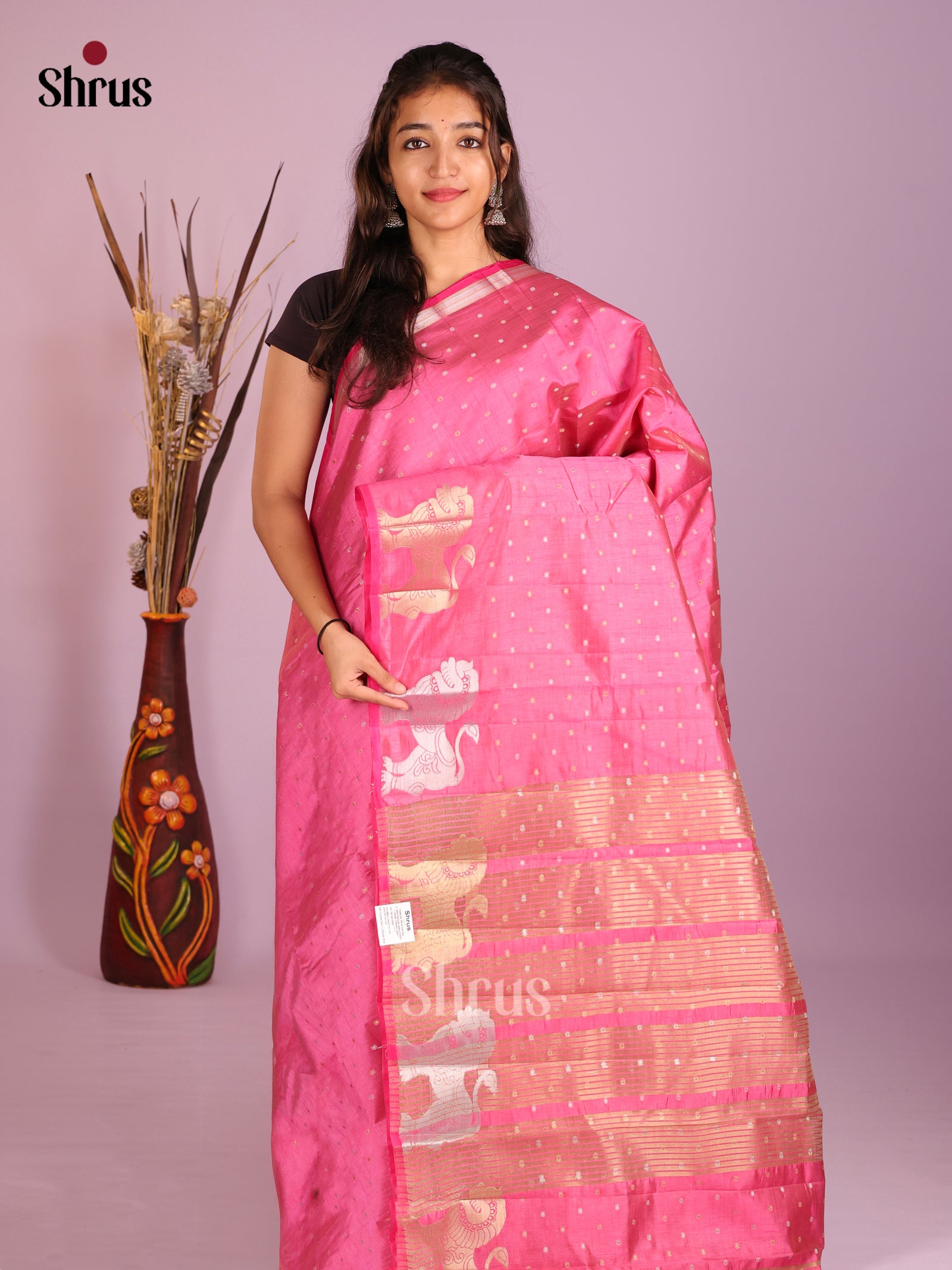 Pink- Semi Rawsilk Saree