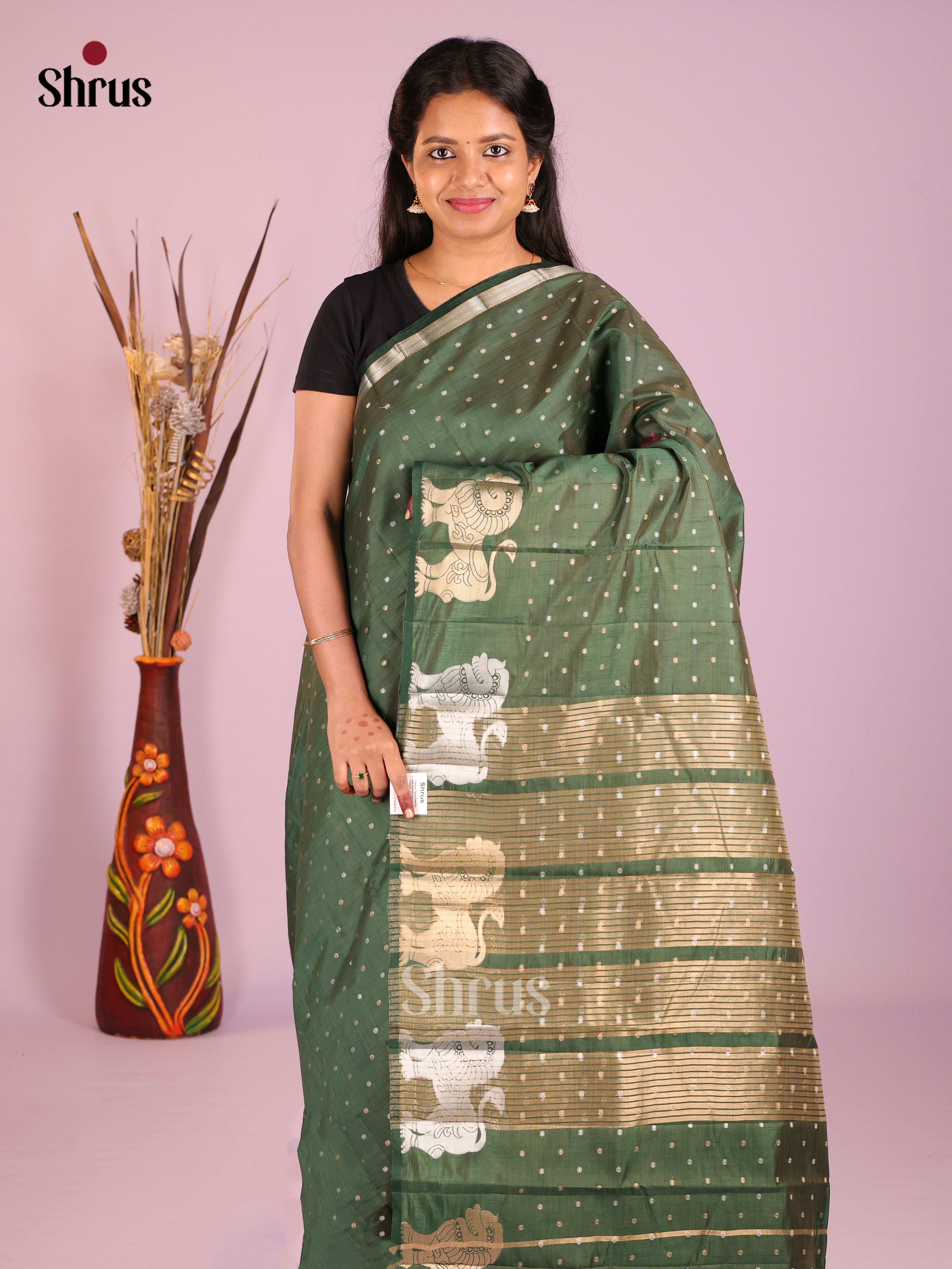 Green- Semi Rawsilk Saree