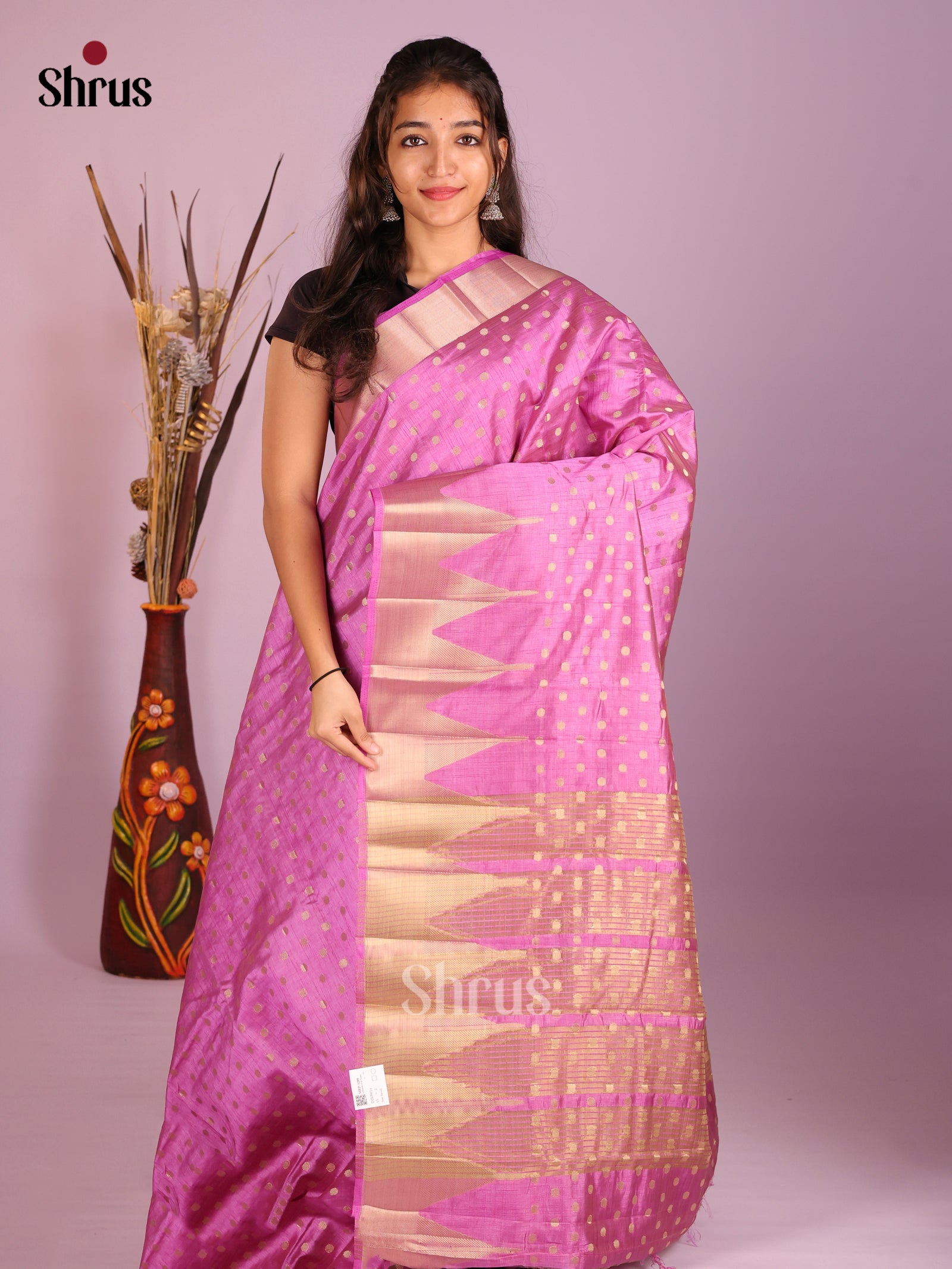 Pink - Semi Rawsilk Saree