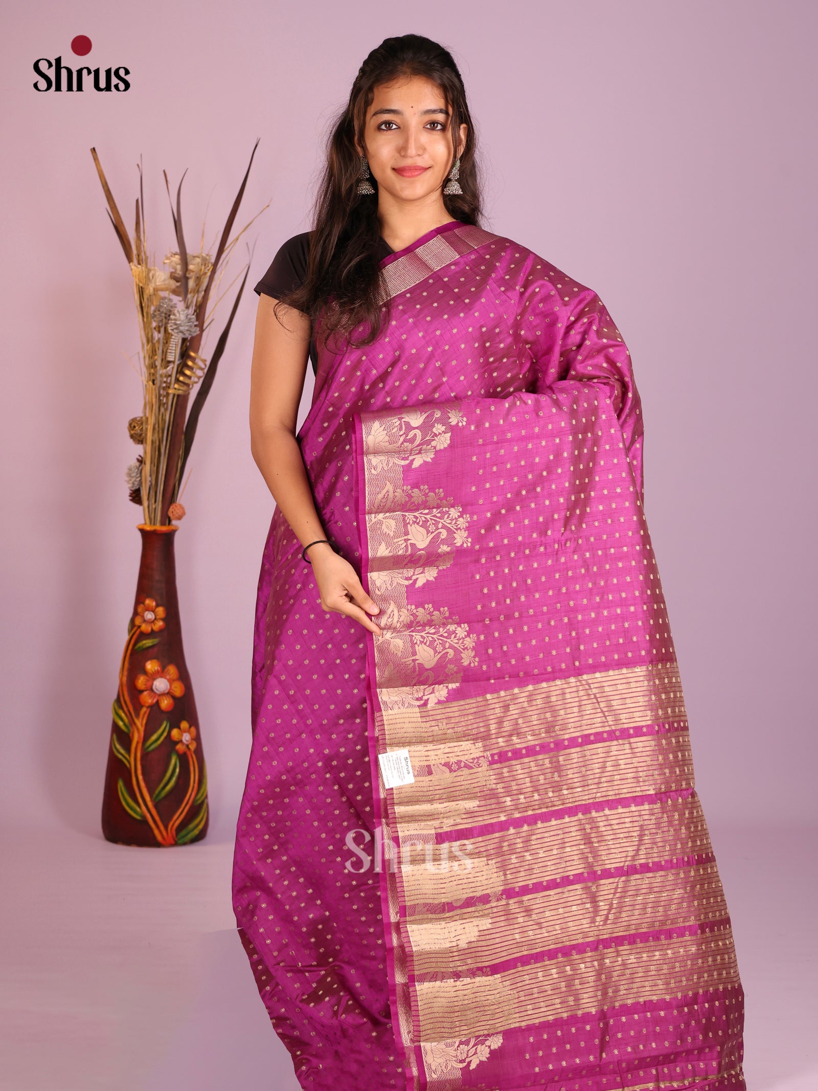 Purple - Semi Rawsilk Saree