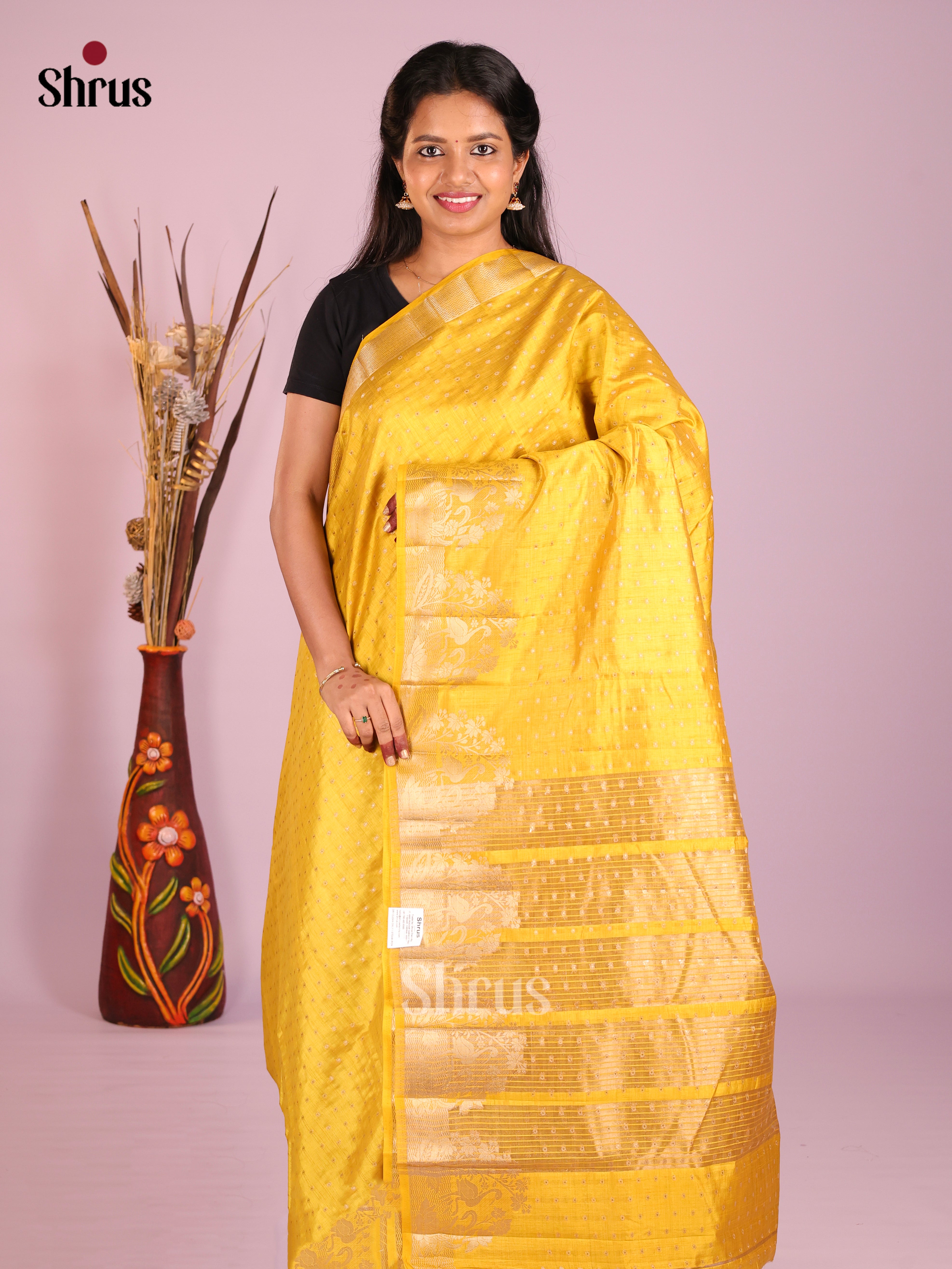Yellow- Semi Rawsilk Saree