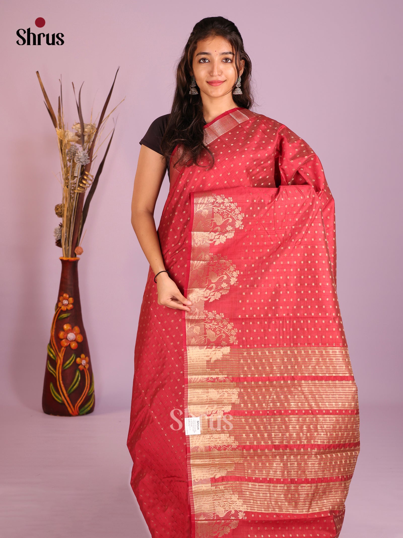Red - Semi Rawsilk Saree